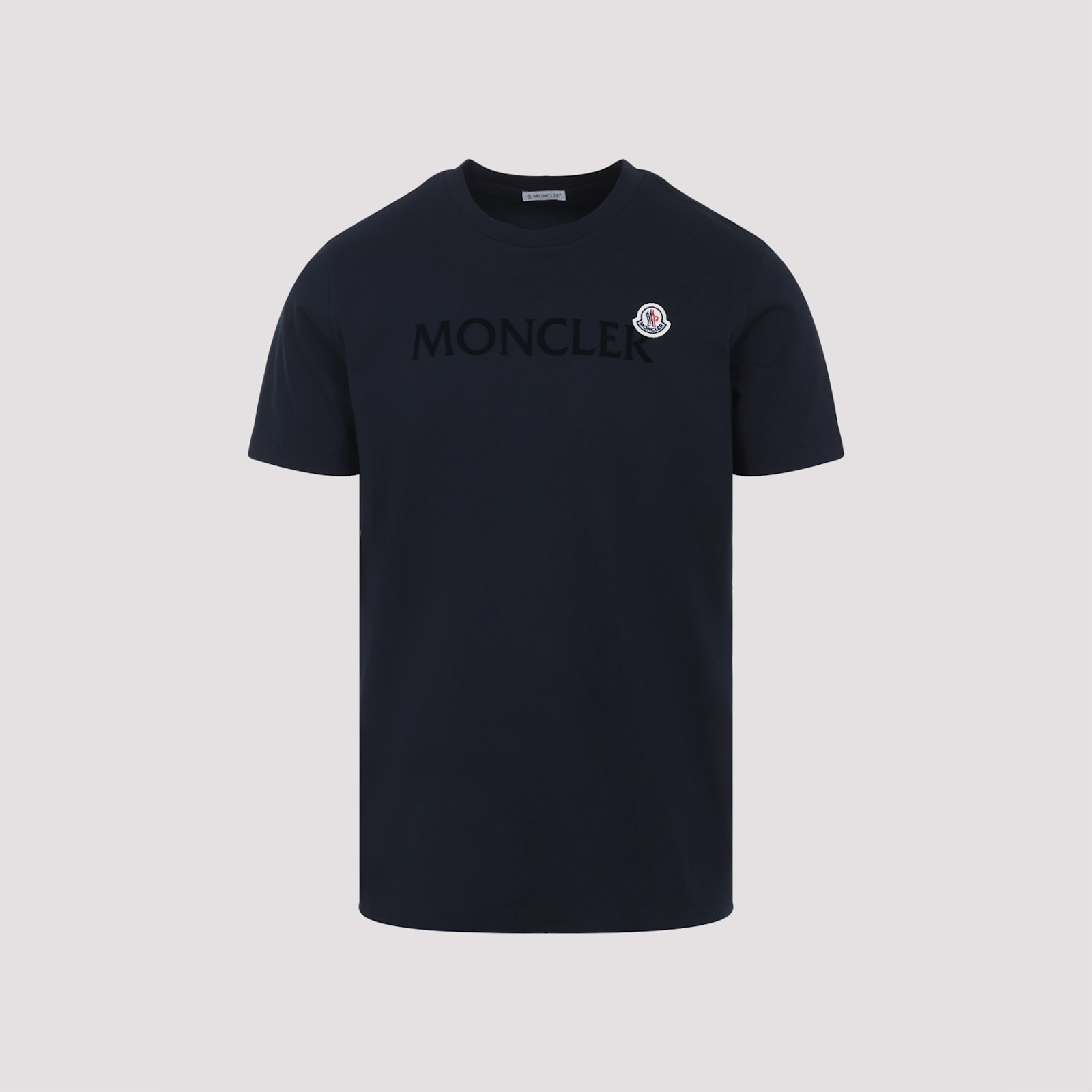 Moncler Men T-shirt With Flocked Cotton Logo In Blue