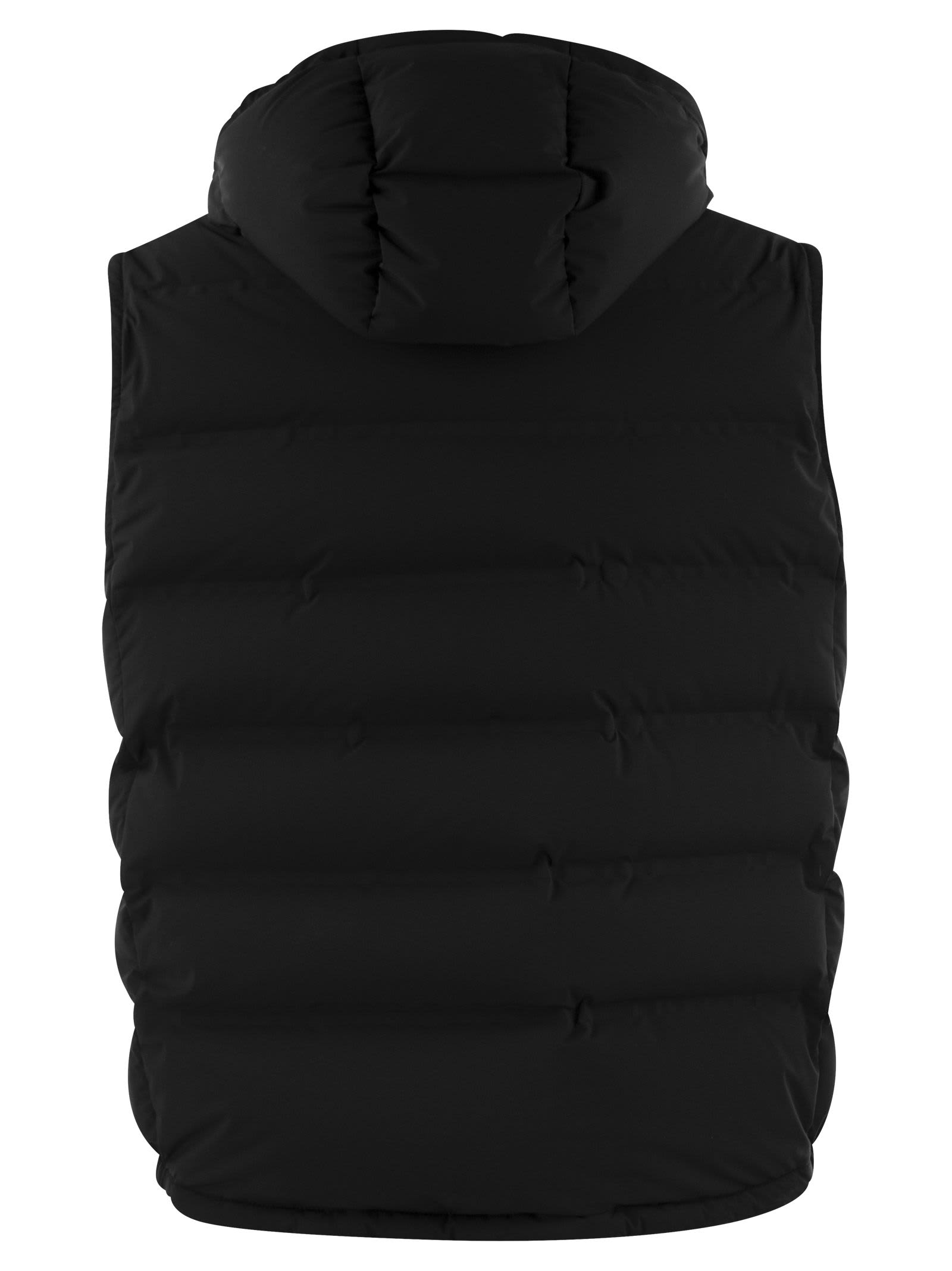 Shop Brunello Cucinelli Sleeveless Down Jacket In Membraned Taffeta With Heat Tapes And Detachable Hood In Black