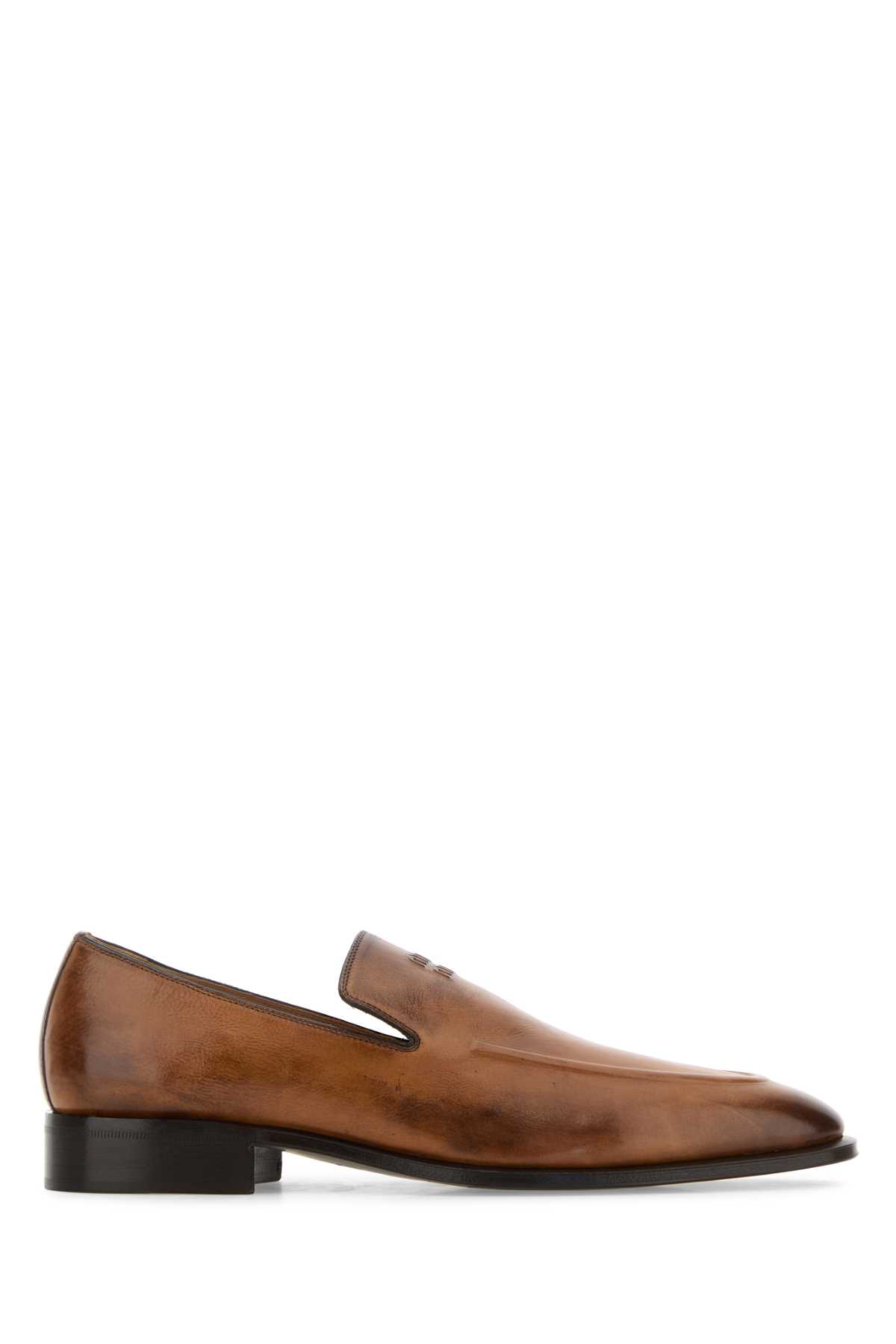 Miu Miu Embossed Logo Leather Mocassin Loafers In Brown