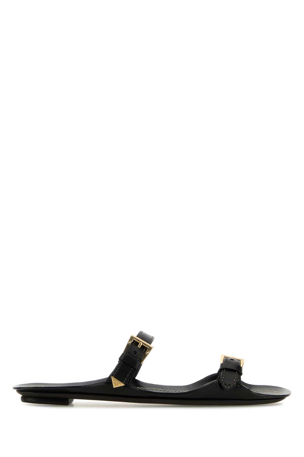 Shop Prada Black Leather Slippers In Nero