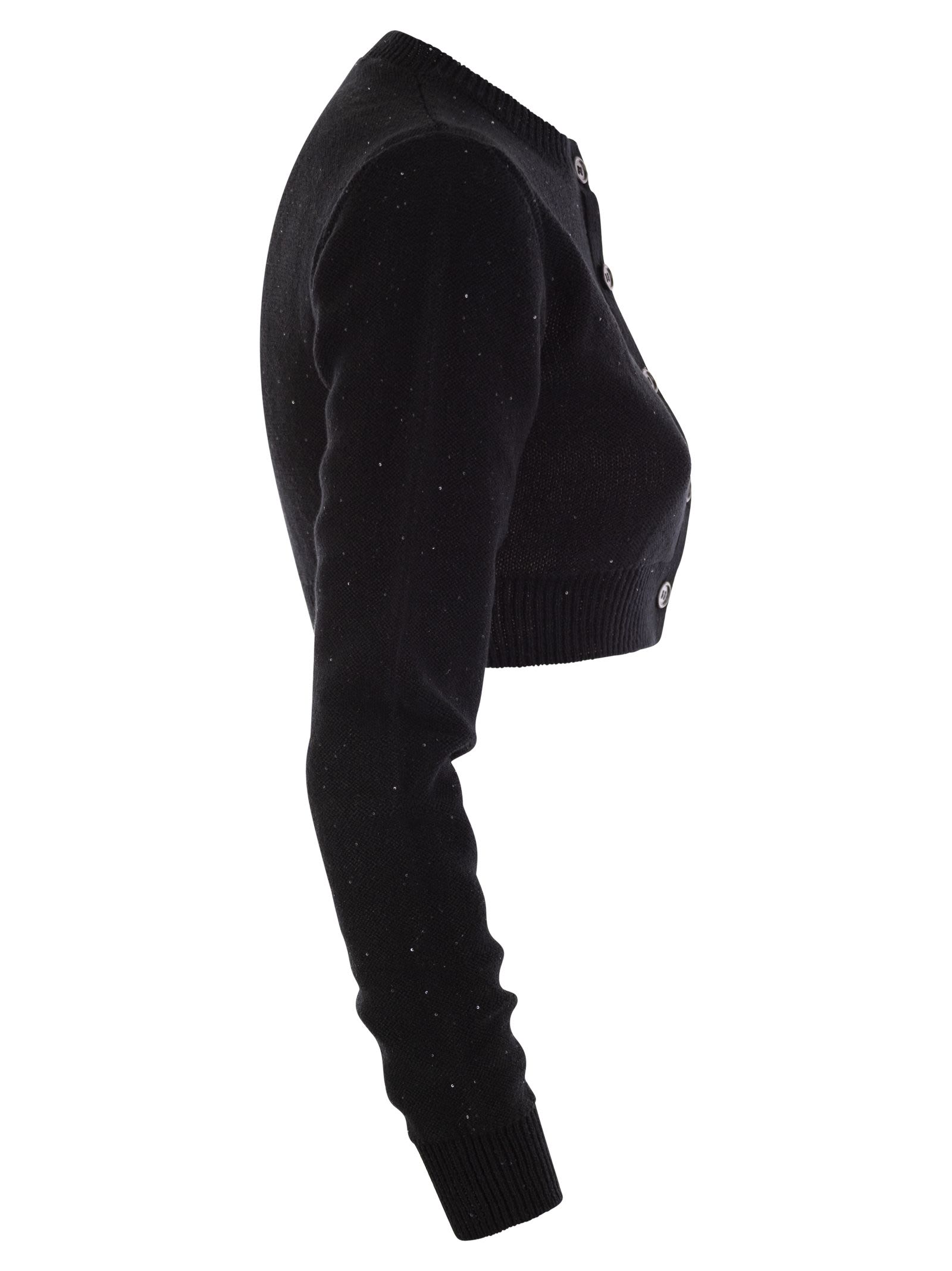 Shop Fabiana Filippi Short Cardigan With Micro Sequins In Black