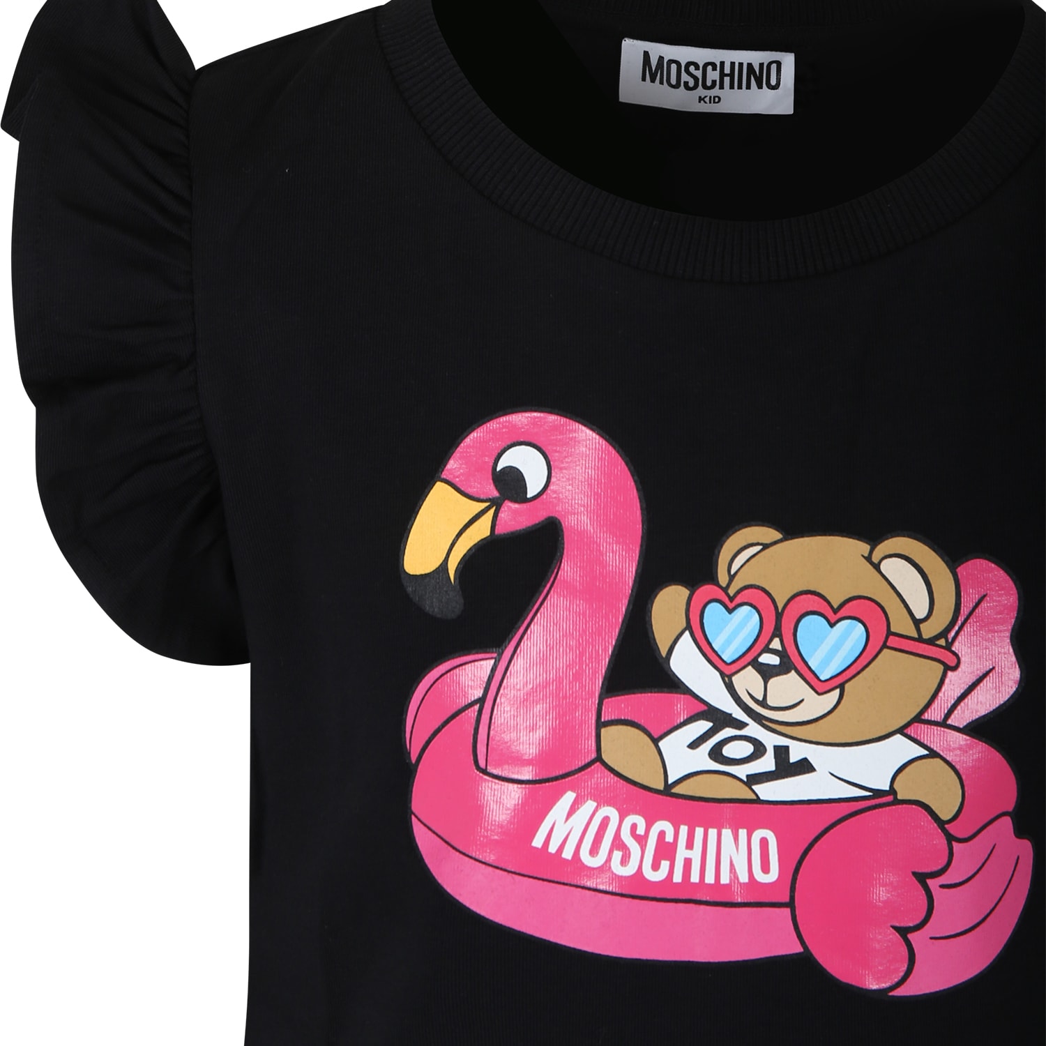 Shop Moschino Black T-shirt For Girl With Teddy Bear And Flamingo