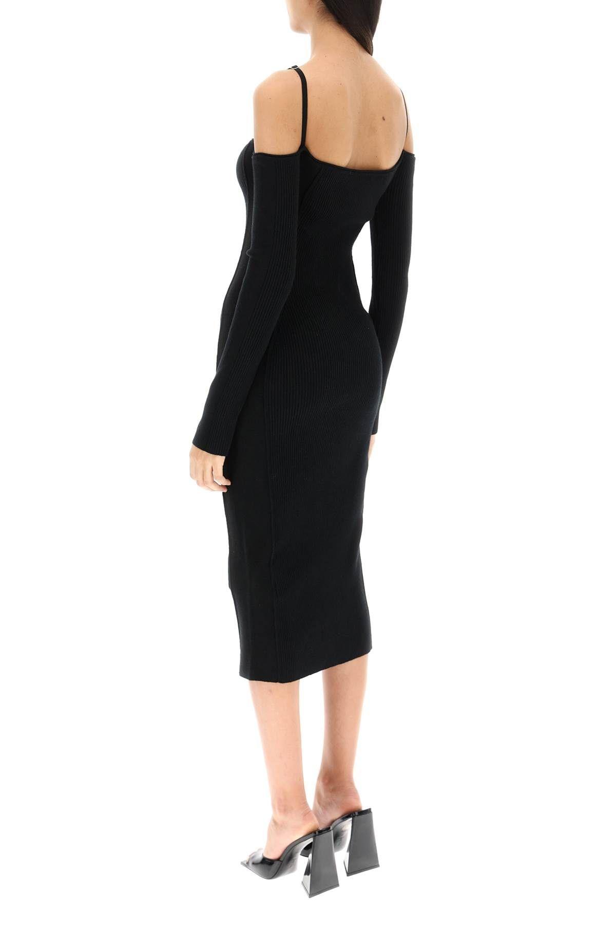 Shop Jacquemus Le Robe Sierra Long Black Ribbed Off-the-shoulder Dress In Viscose Blend Woman