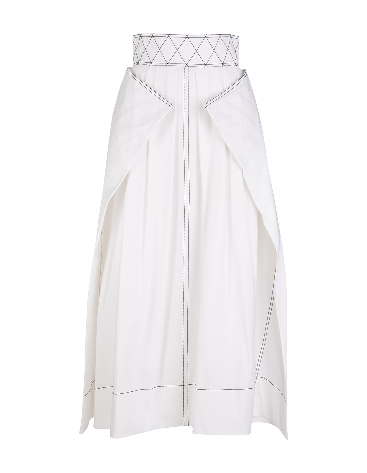 Tory Burch Long White Cotton Poplin Skirt With Diamond Stitching