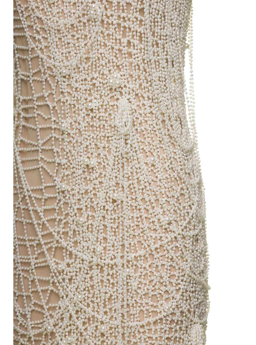 SPORTMAX MAXI WHITE DRESS WITH STRING OF PEARLS IN CROCHET WOMAN 