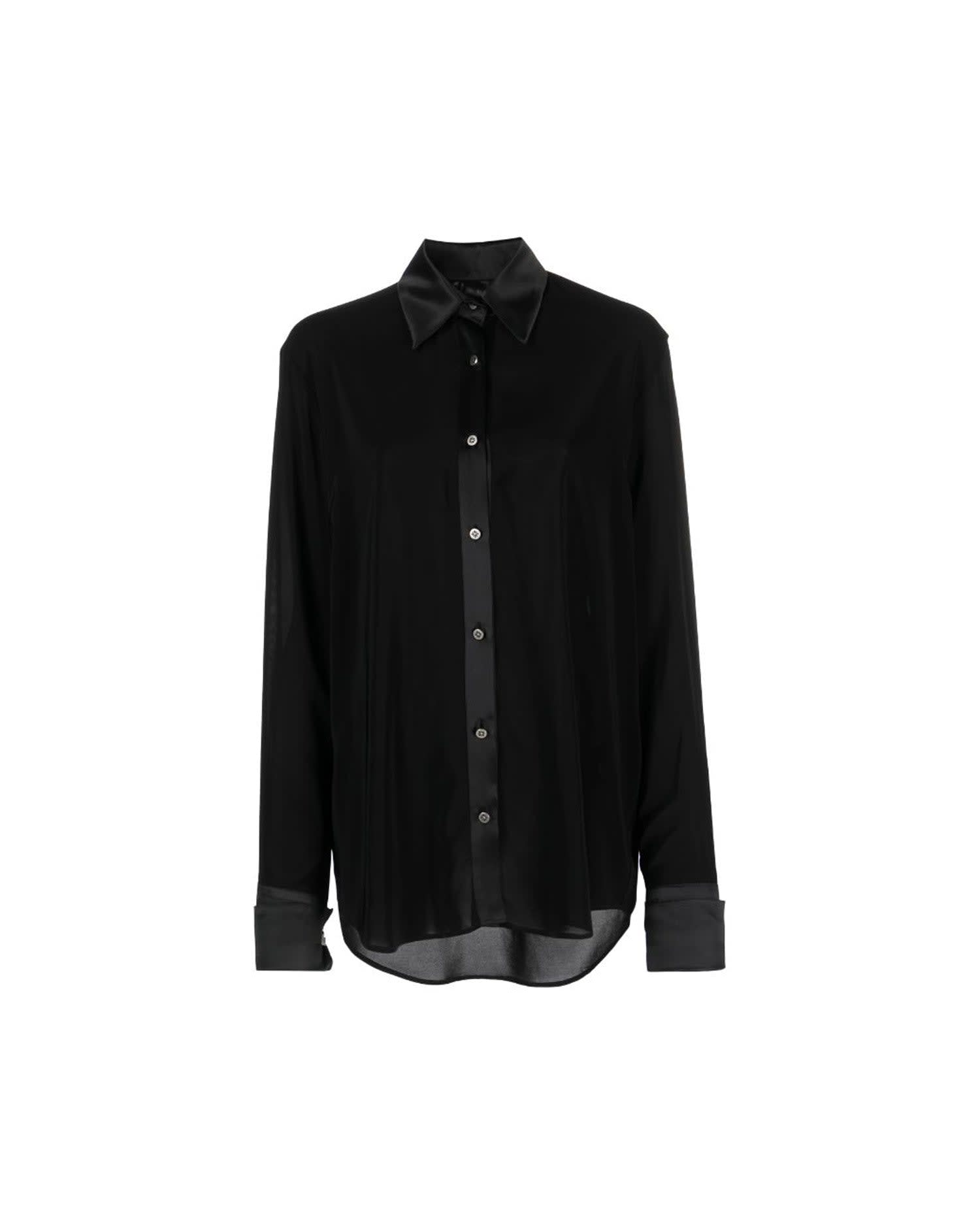 Shirt With Contrasting Fabrics And Wide Long Sleeves. Frontalt Fastener By Buttons.
