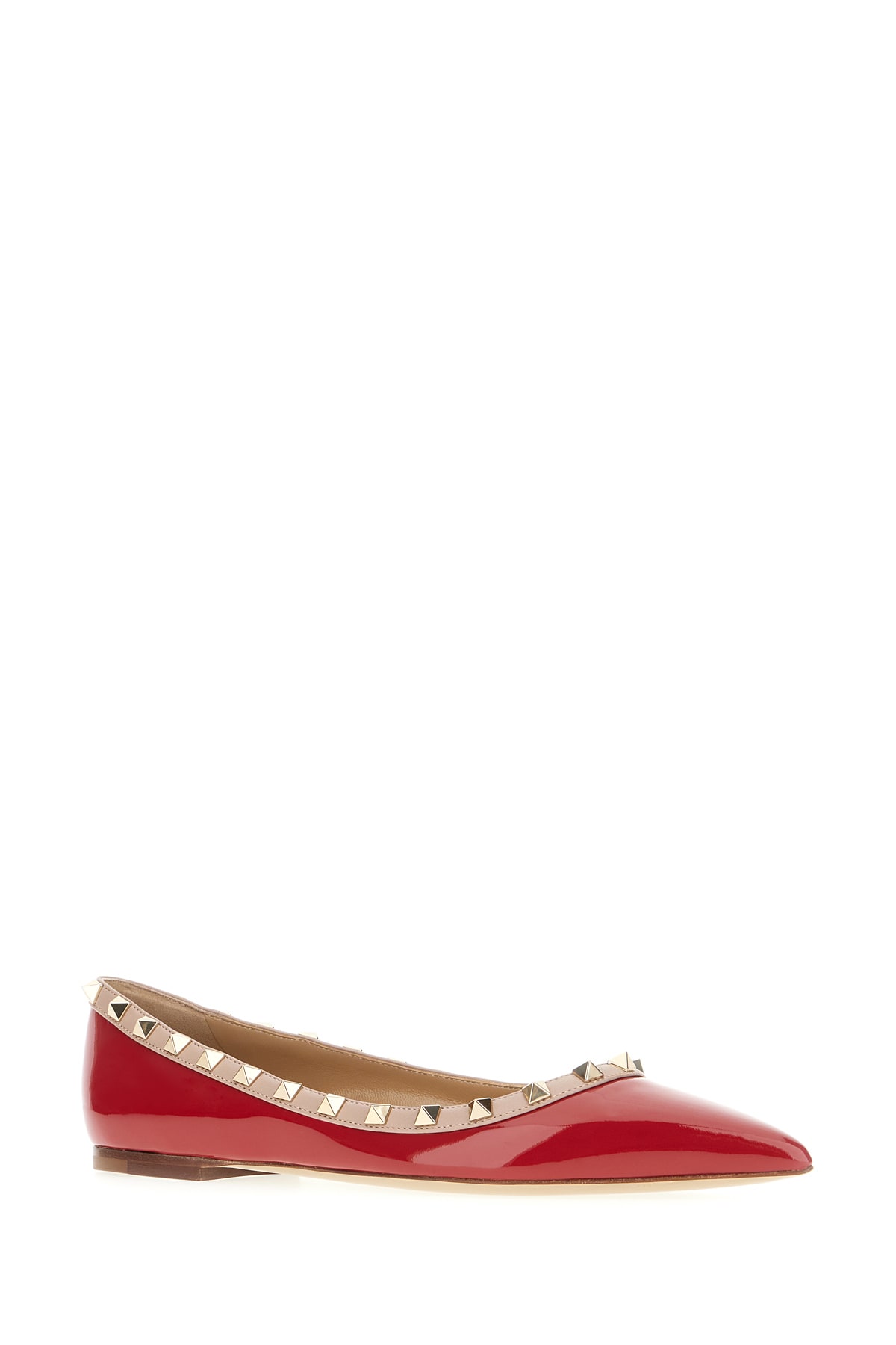 Shop Valentino Red Leather Rockstud Ballerinas In Rosso V