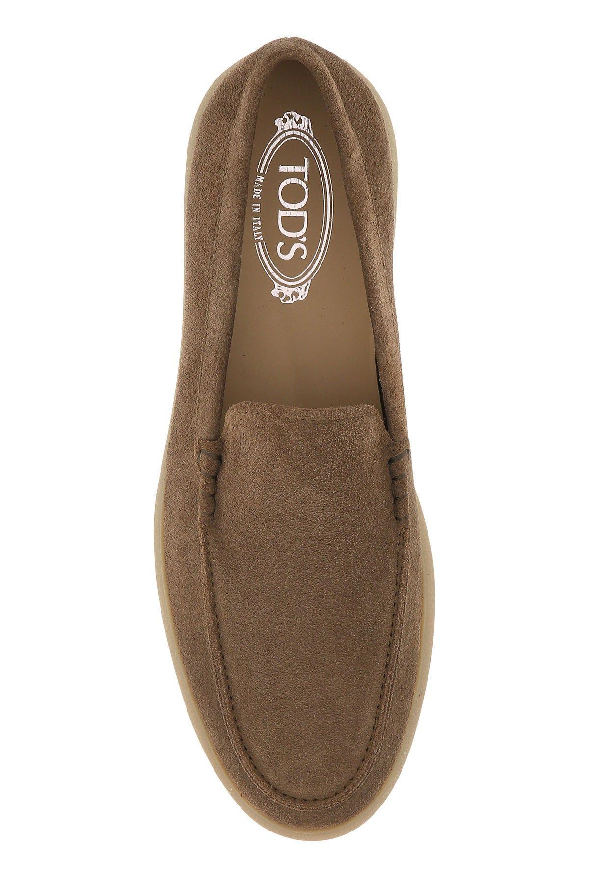 Shop Tod's Brown Suede Loafers In Biscuit