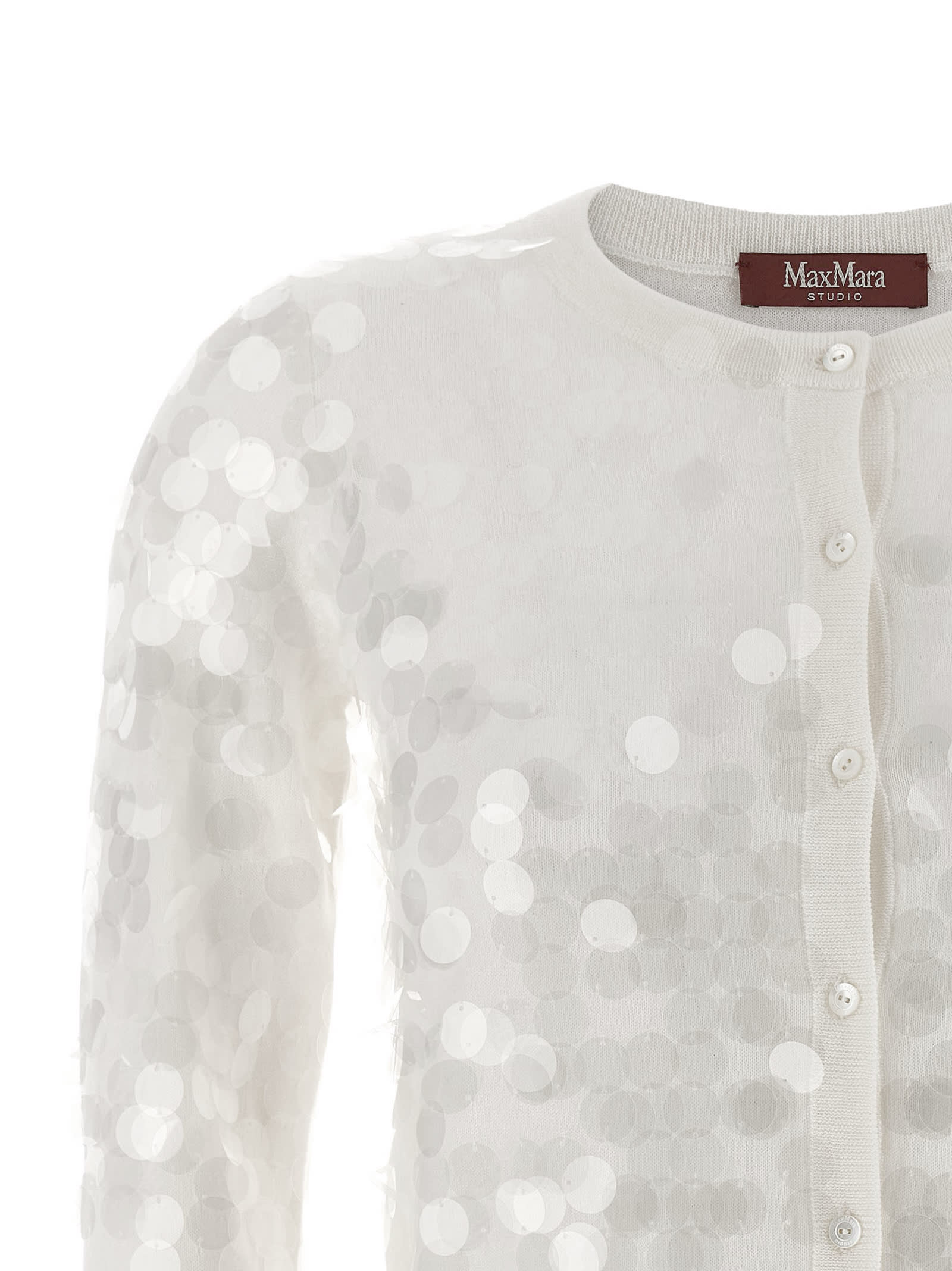 Max Mara Sequin Embellished Cardigan In White