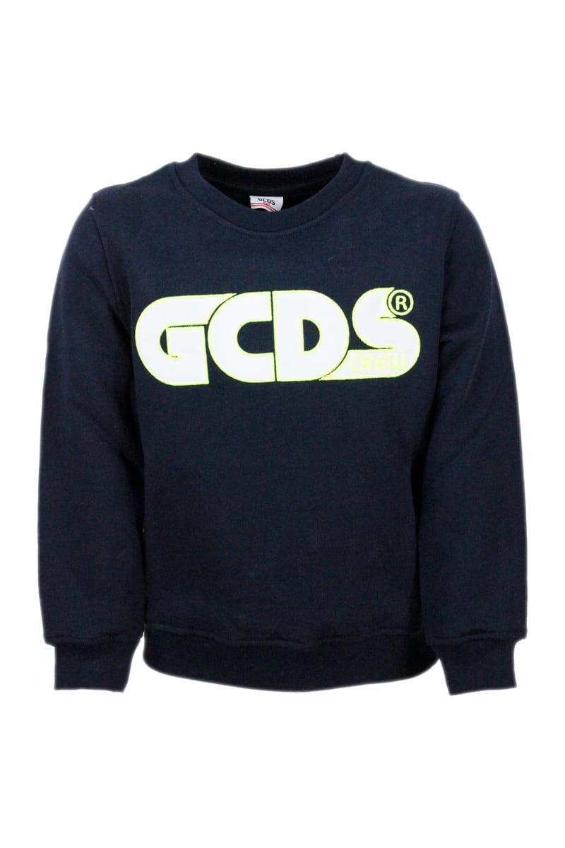 GCDS Mini Crewneck Sweatshirt With Writing With Fluorescent Profiles