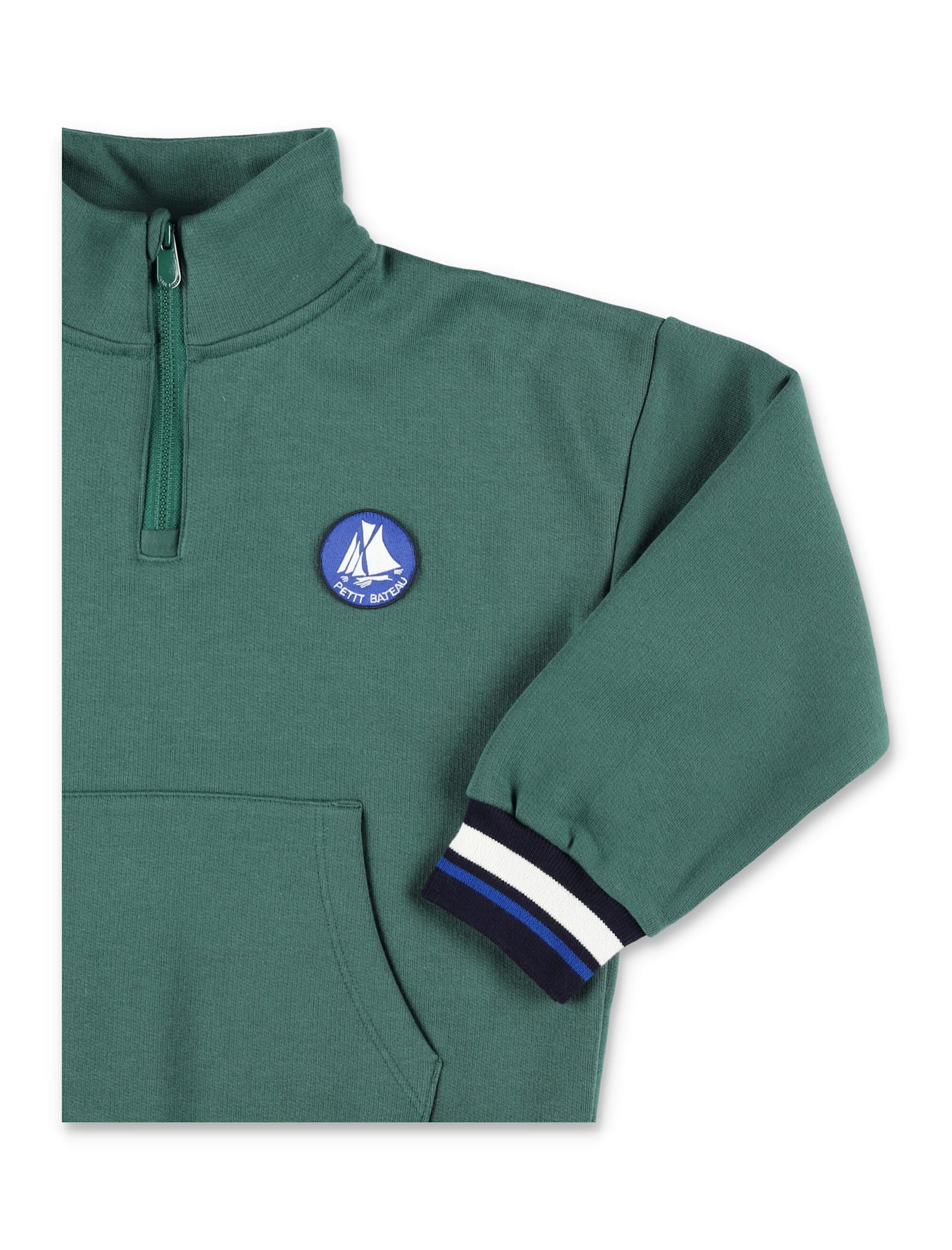 Petit Bateau Zip-up Logo-patch Sweatshirt In Green