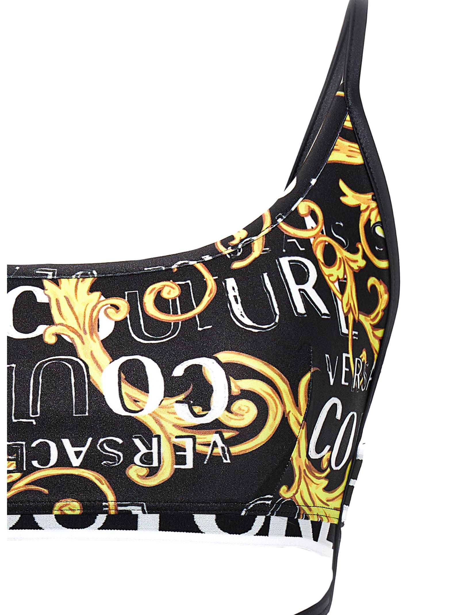 Versace Jeans Couture Logo Couture Crop Top In Gold+ 899 Balck