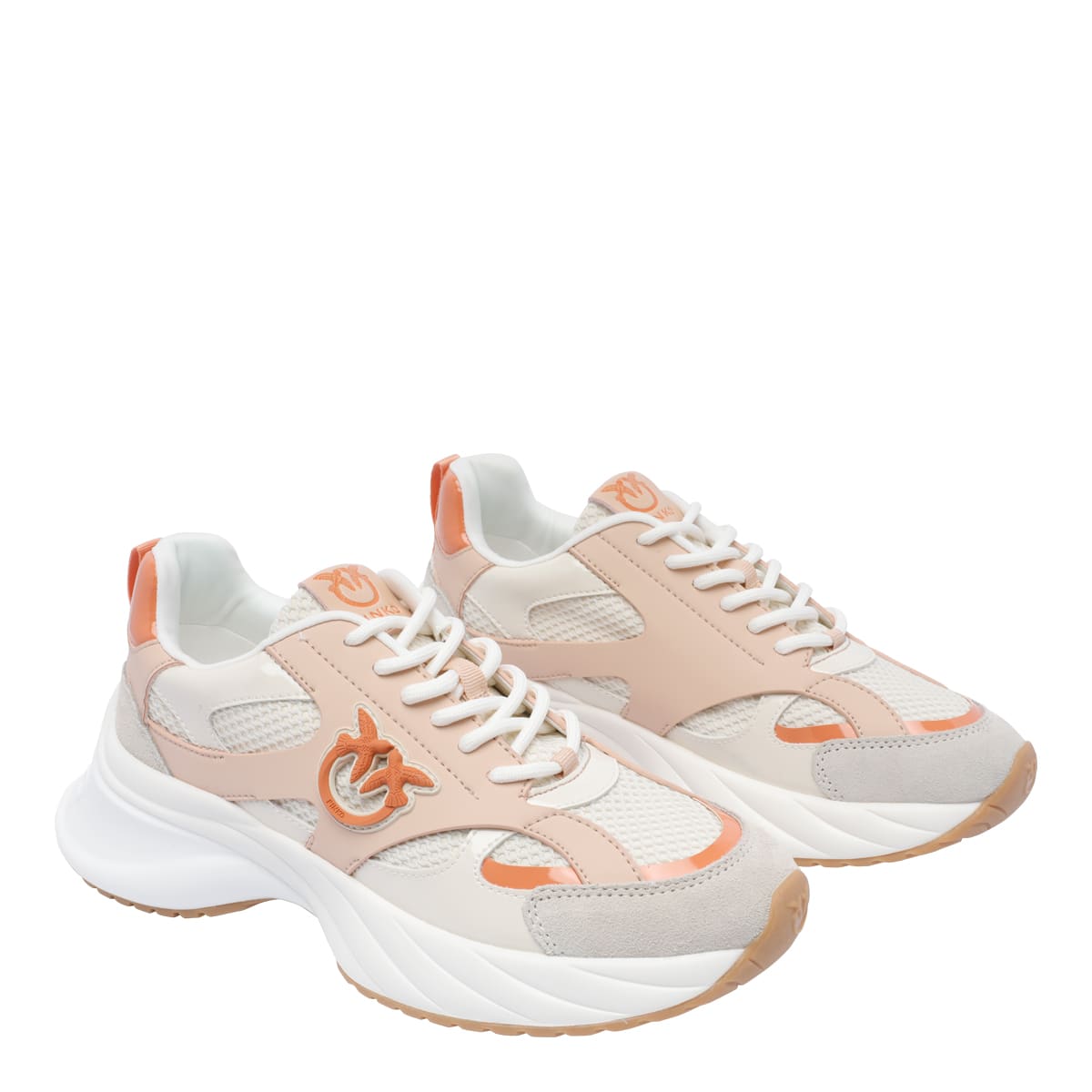 Pinko Neutral-coloured Ariel Sneakers With Patent Details In Beige
