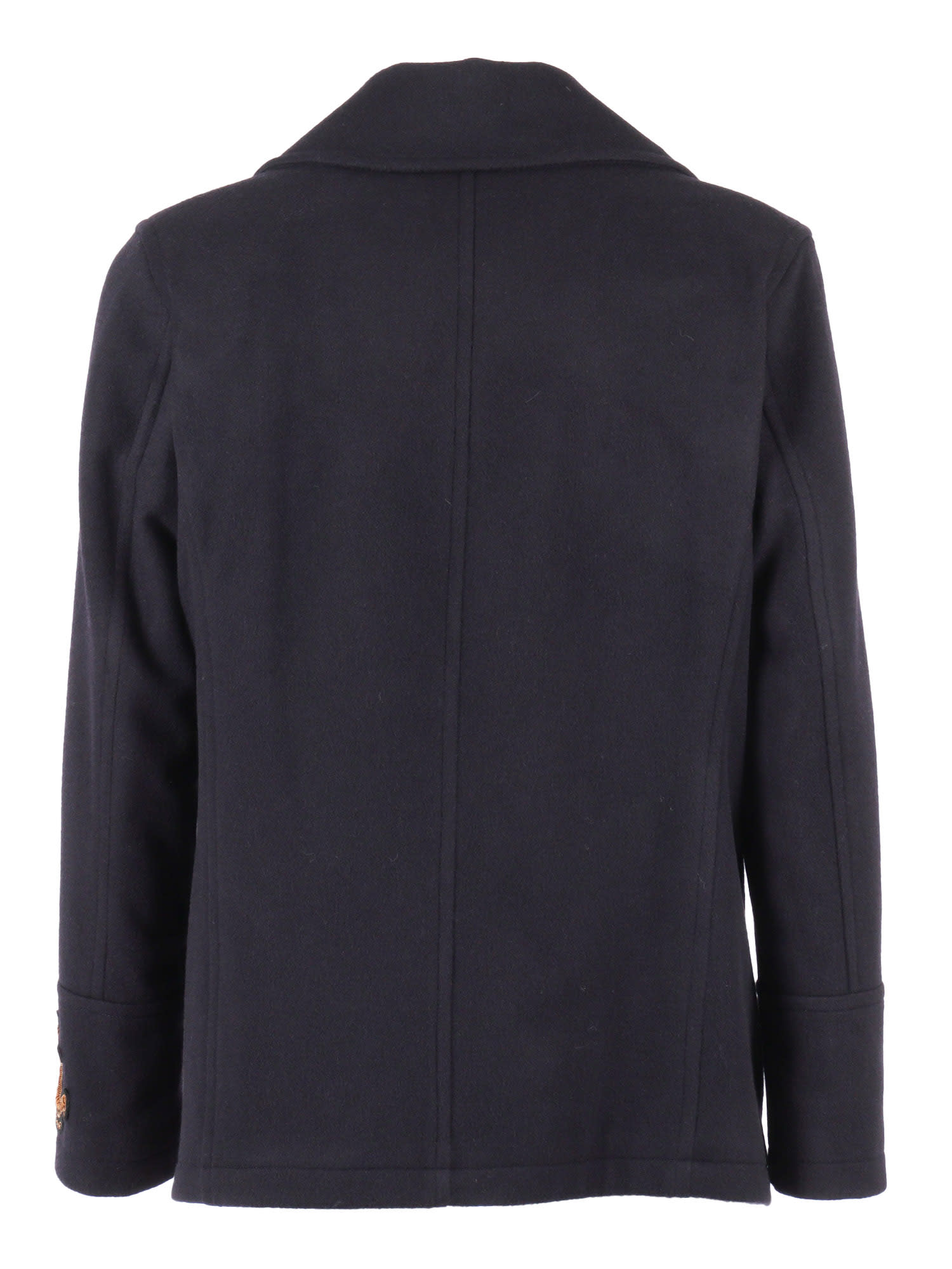Sealup Elegant Misto Cashmere Peacoat With Hand-embroidered Anchor Detail In Blue