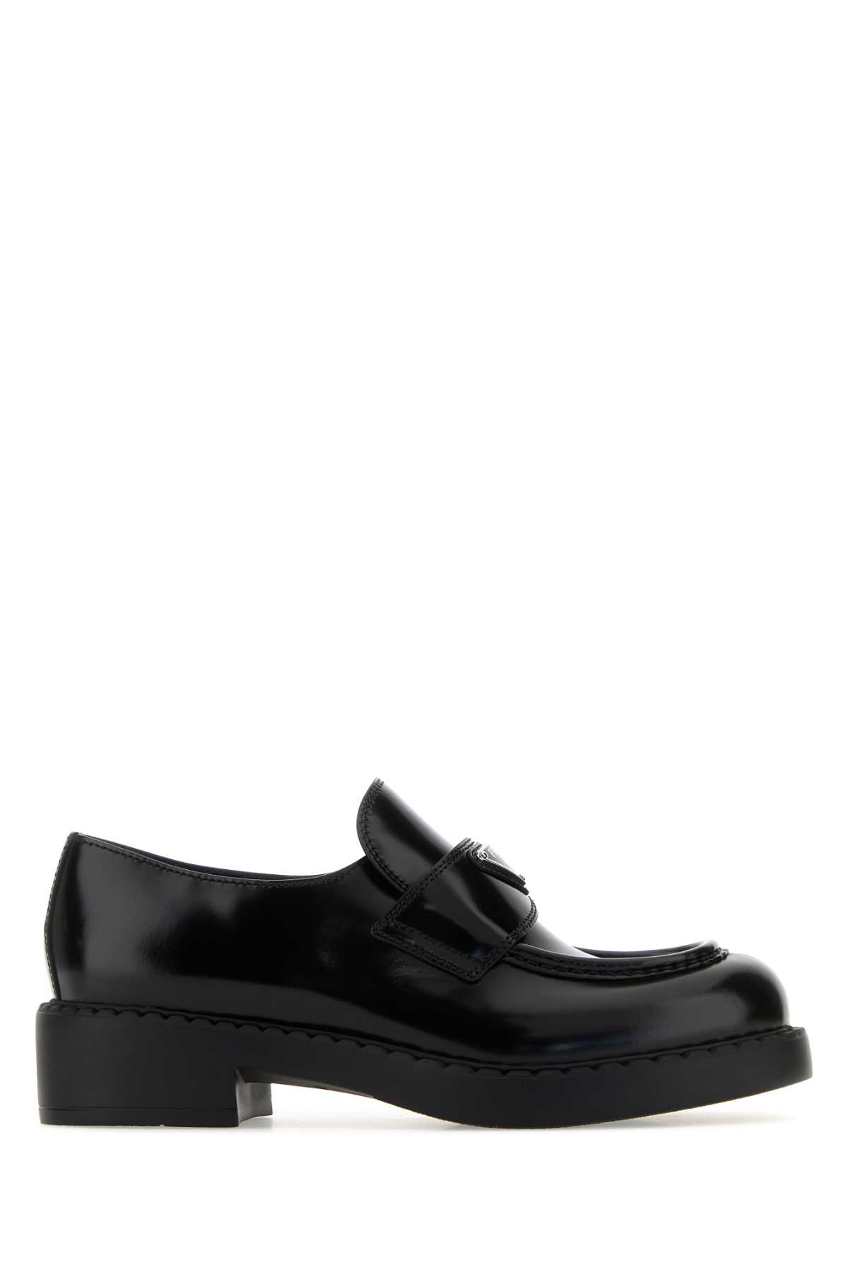 Shop Prada Black Leather Loafers In Nero