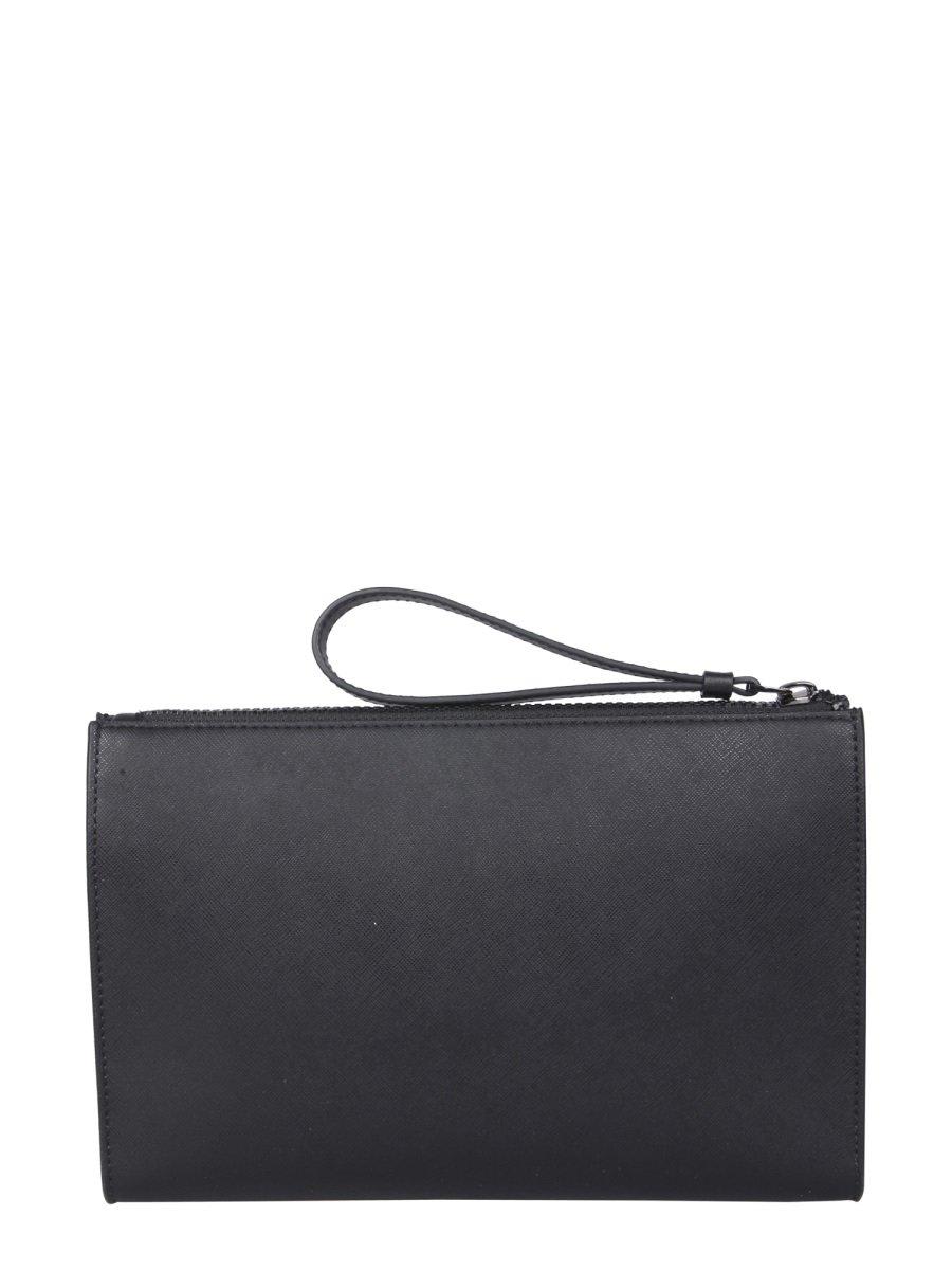 Bally Logo Plaque Wrist Strapped Clutch Bag In Black | ModeSens