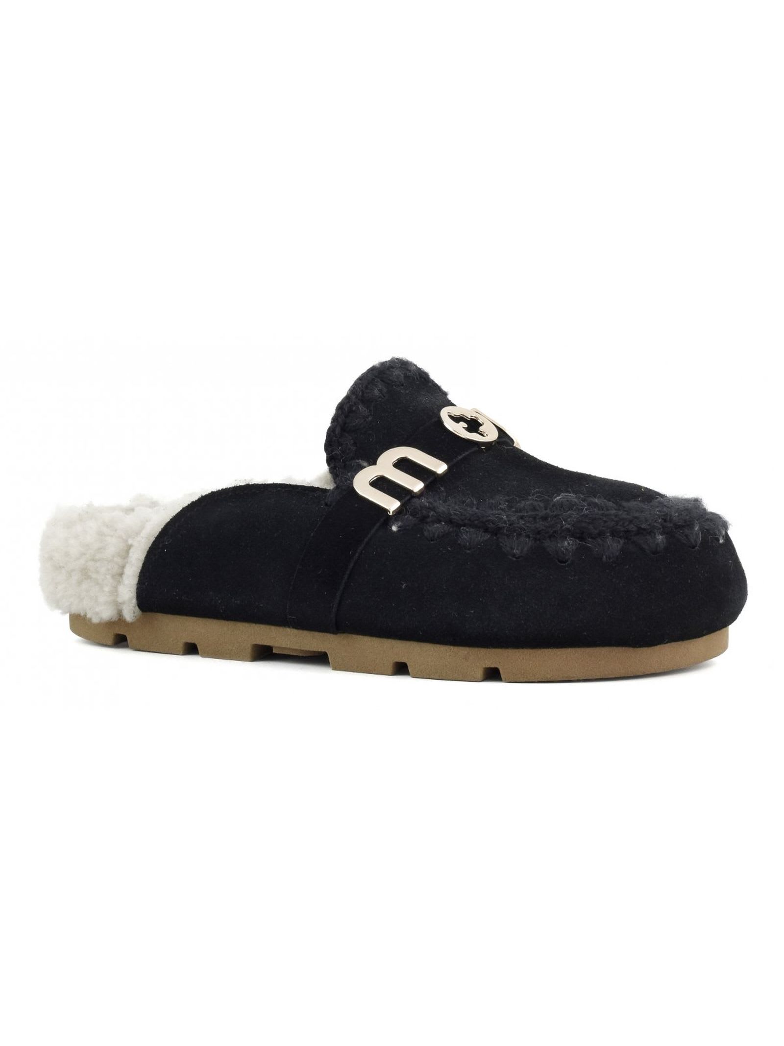 Mou Winter Bio Slide Slipper-mule In Black Suede In Nero