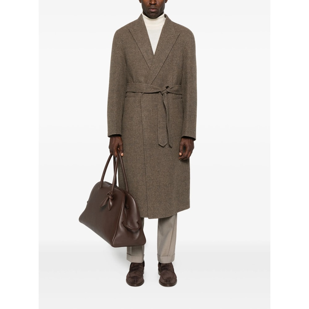 Tonywack Belted Wrap Coat In Brown
