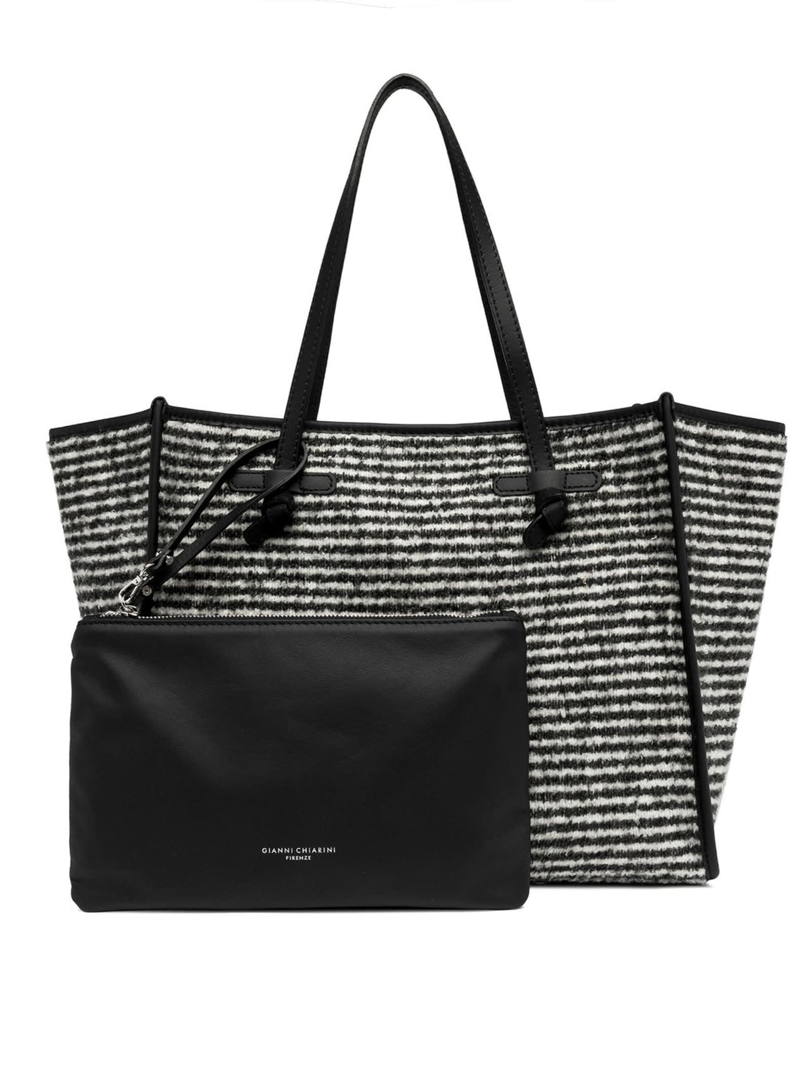 Gianni Chiarini Black And White Pullover Fabric Shopping Bag In Black
