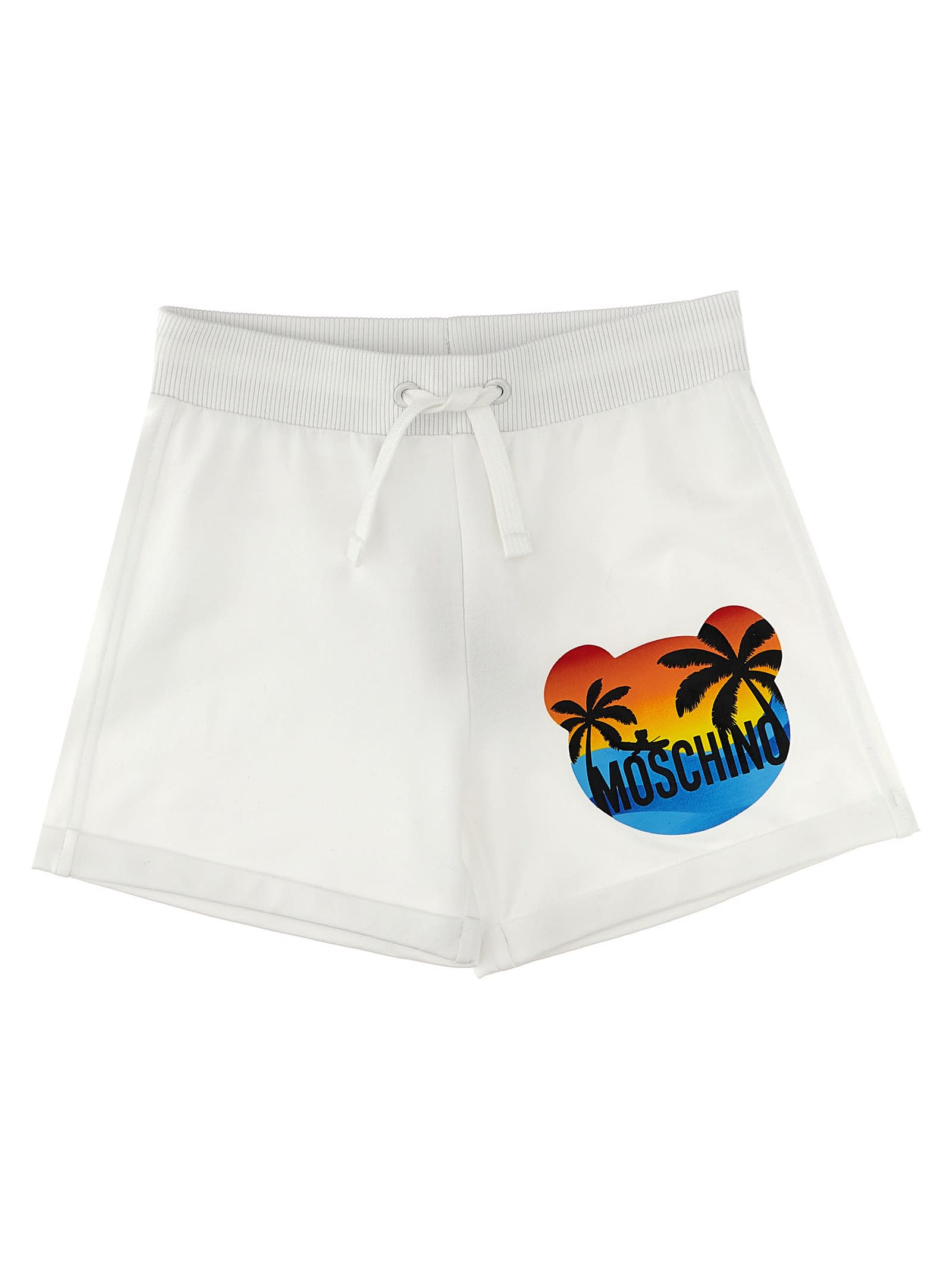 Moschino Kids' Logo Print Shorts In White