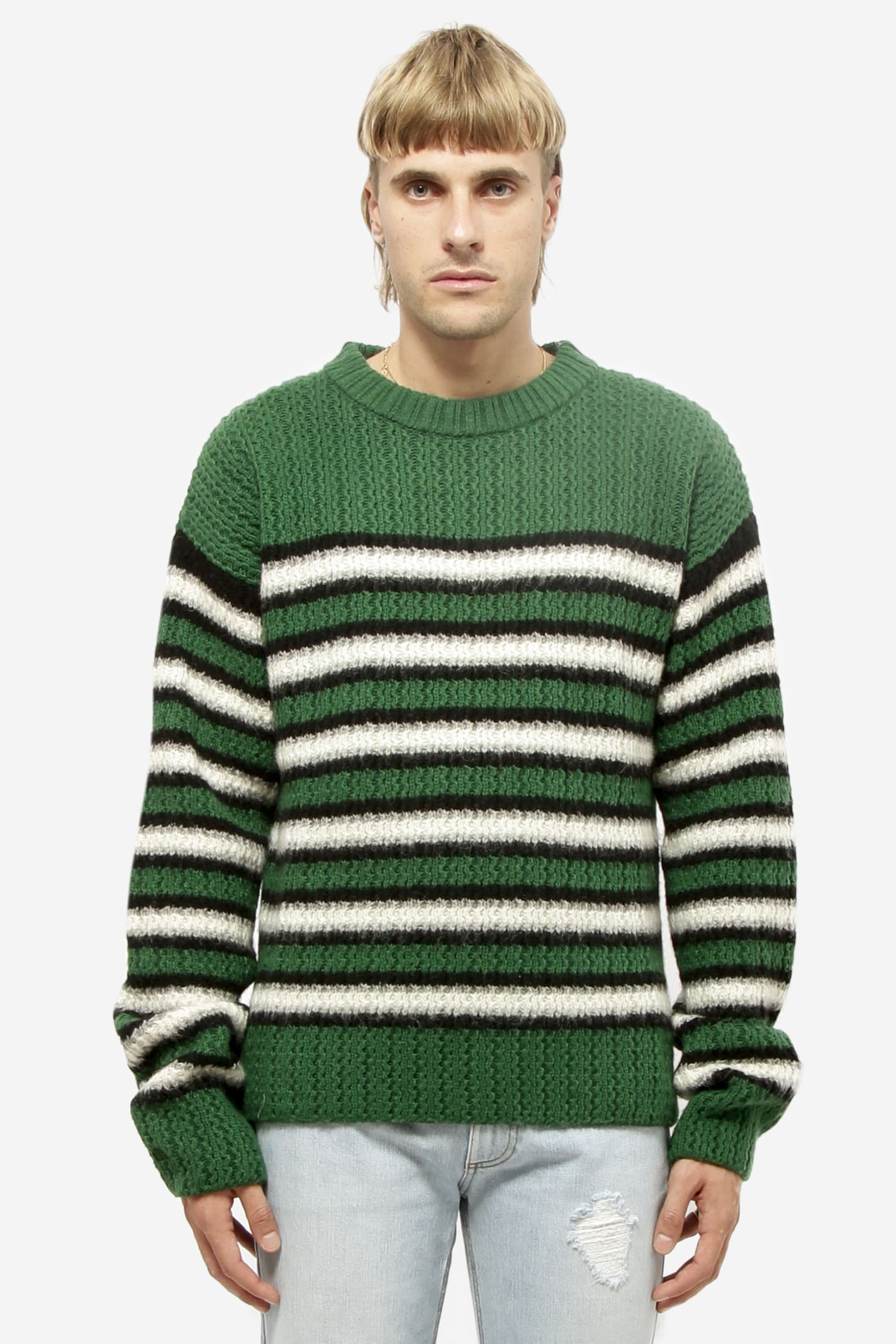Erl Unisex Stripes Crew Neck Sweater Knit In Green | ModeSens
