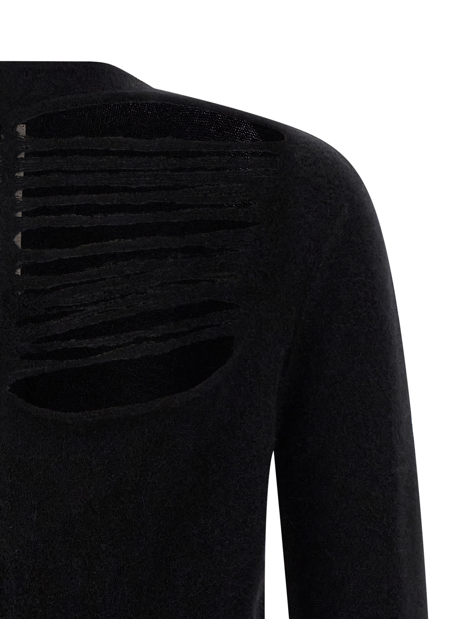 Rick Owens Black Concordians Ls Grid Knit Sweater In Black