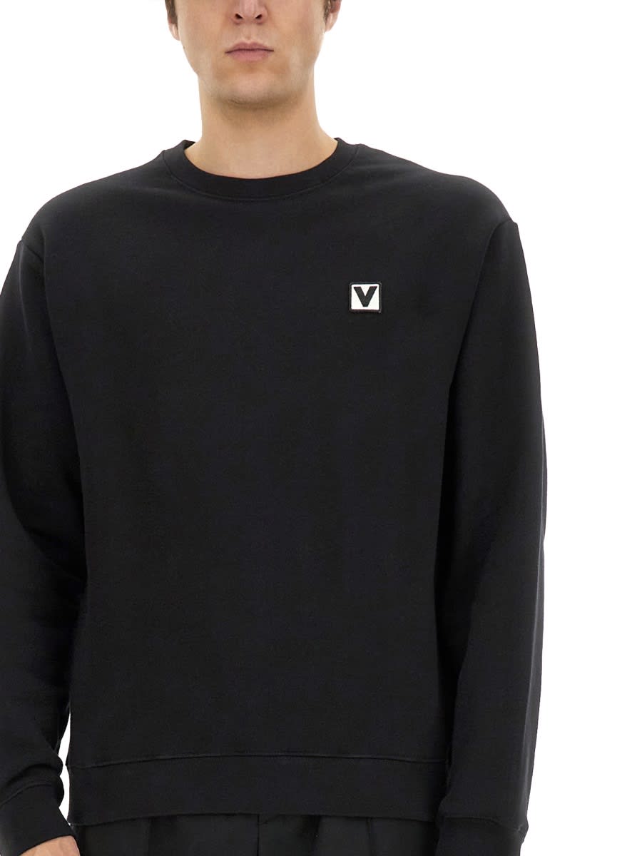 Shop Valentino Cotton Crewneck Sweatshirt With Chez Patch In Black