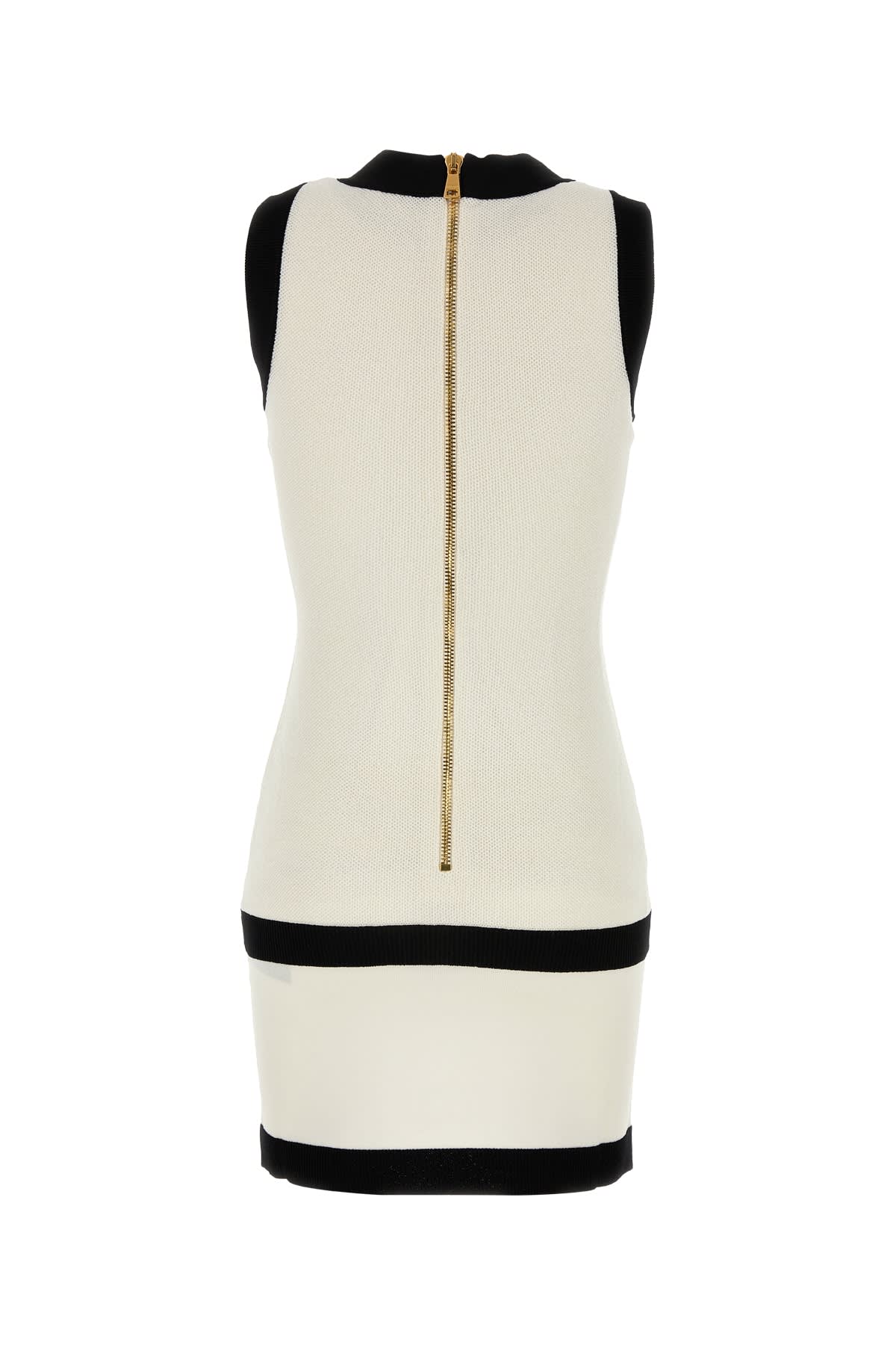 Balmain Knitted Sleeveless Mini Dress In Naturelnoir