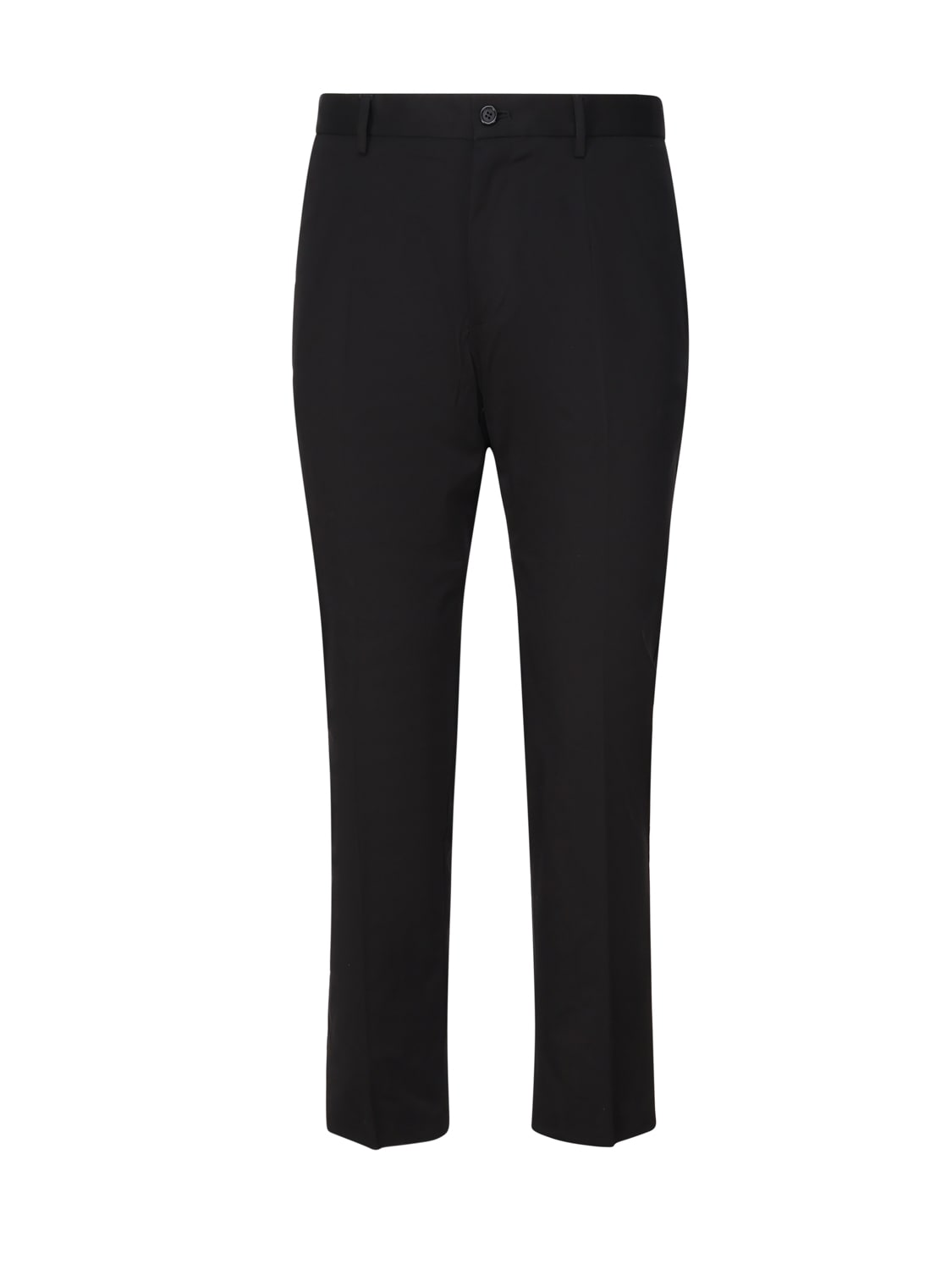 Shop Dolce & Gabbana Stretch Cotton Trousers With Logoed Plaque In Black