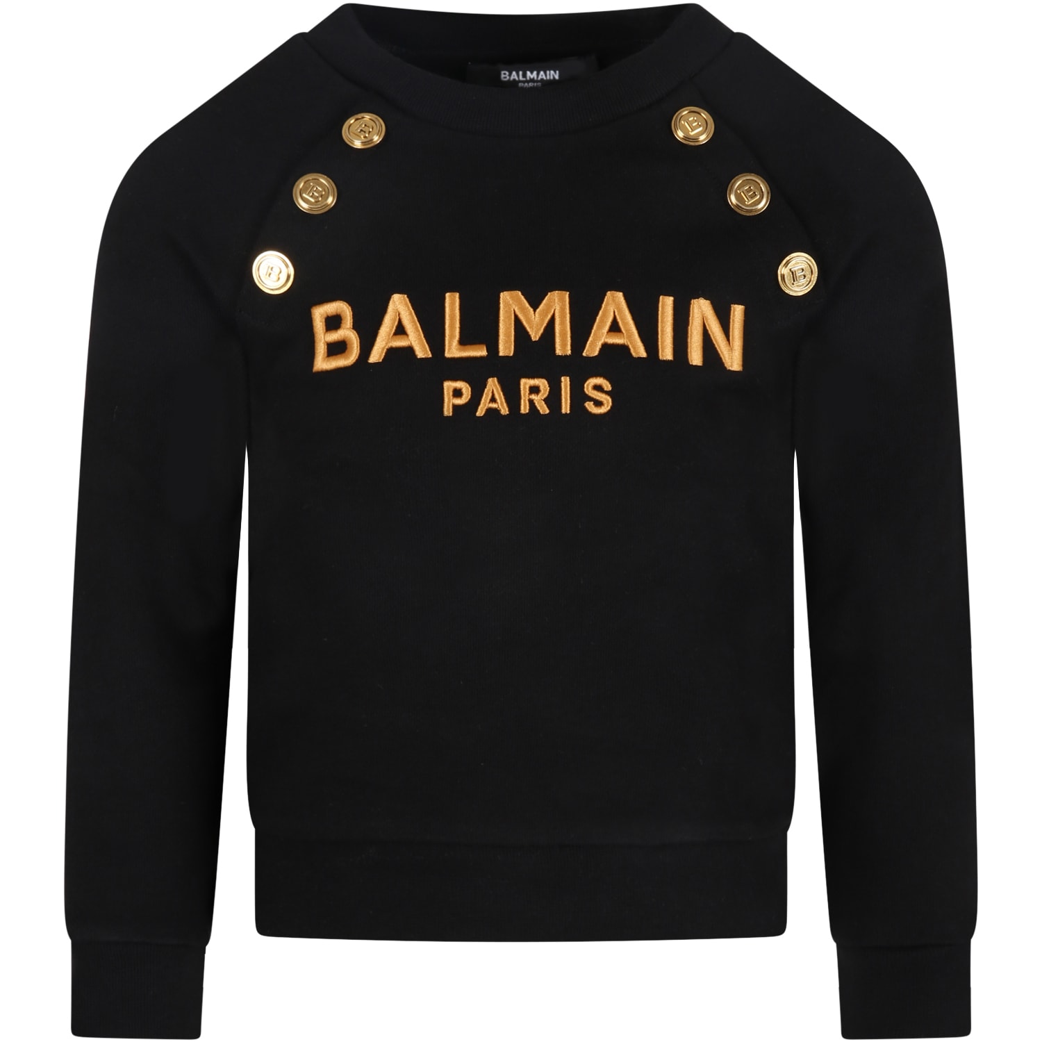 Balmain Black Sweatshirt For Kids With Gold Logo