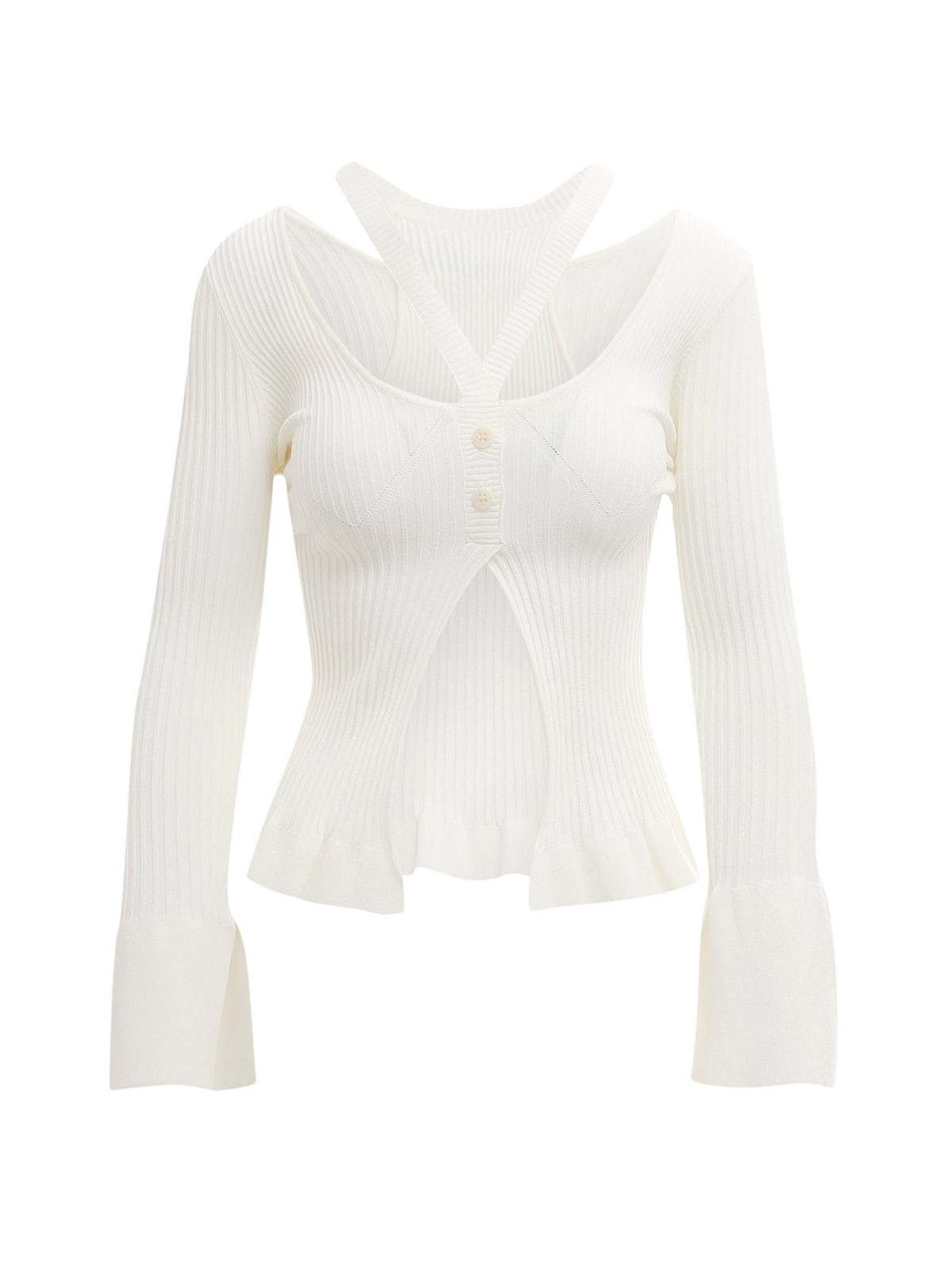 ANDREADAMO Ribbed-knit Cardigan With Double Layers