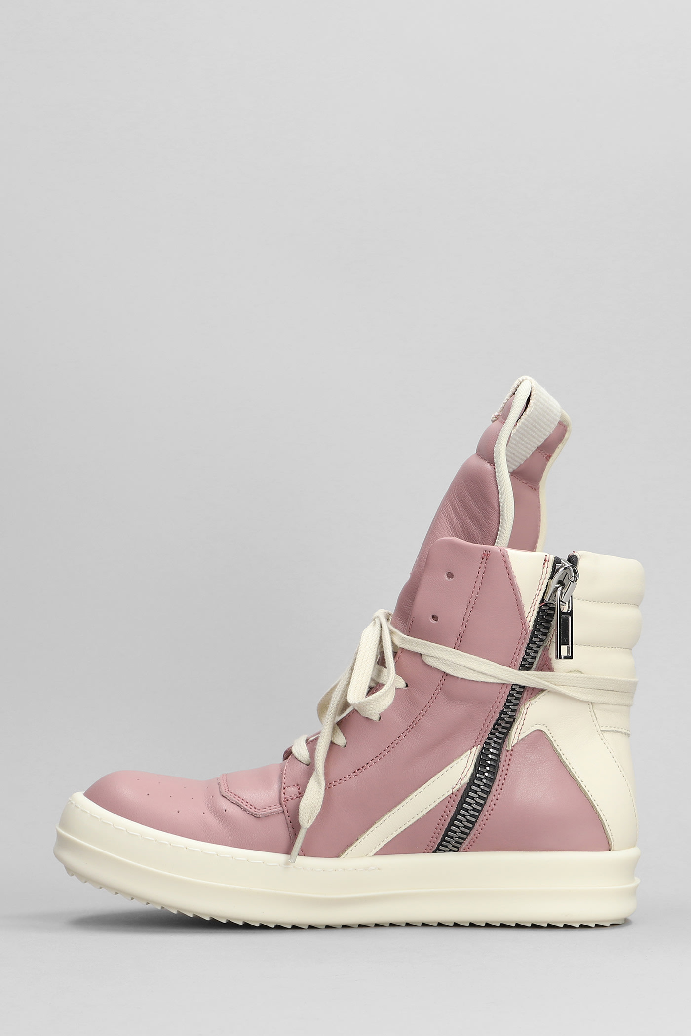 Shop Rick Owens Geobasket Sneakers In Rose-pink Leather In Dusty Pink Milk