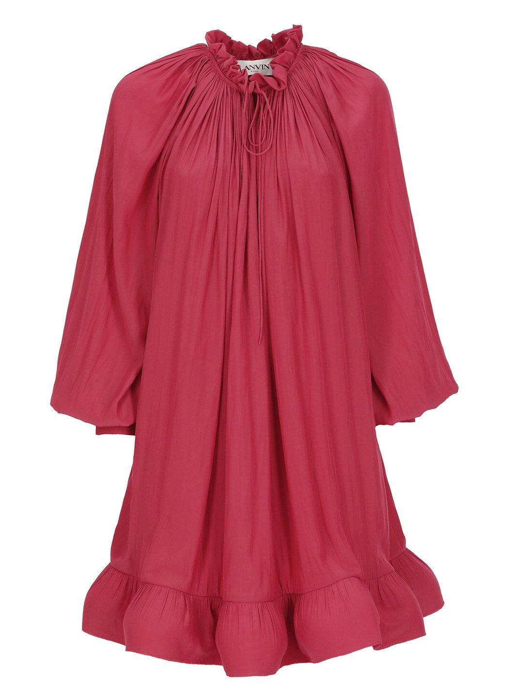 Shop Lanvin Charmeuse Ruffle Detailed Mini Dress In Fuchsia