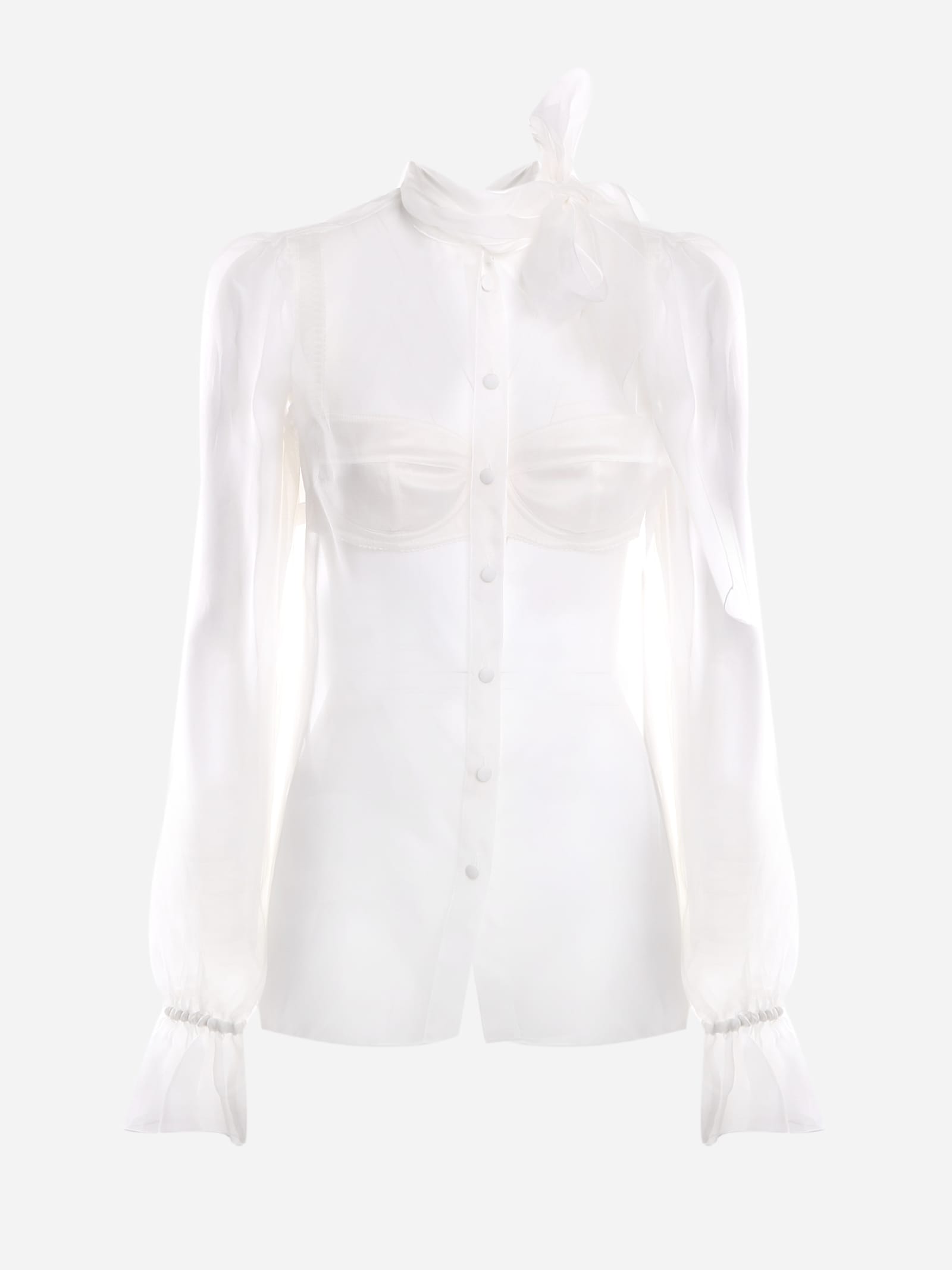 Dolce & Gabbana Shirt With Silk Organza Bow In White