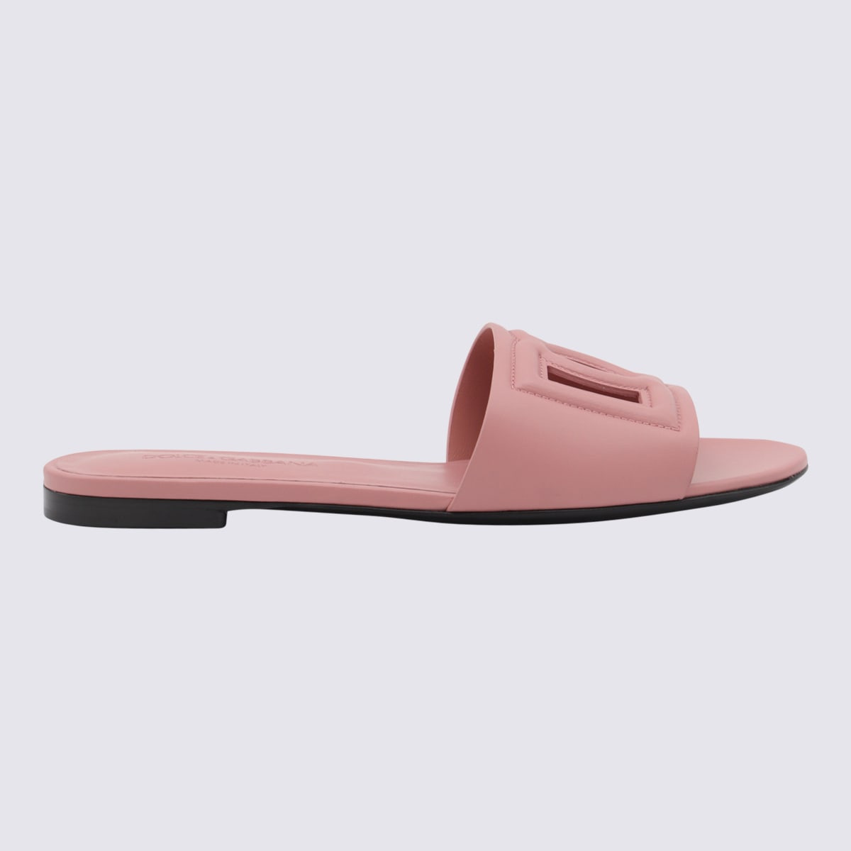 Dolce & Gabbana Women Pink Slide Sandals With Cut Out Logo In Leather Woman