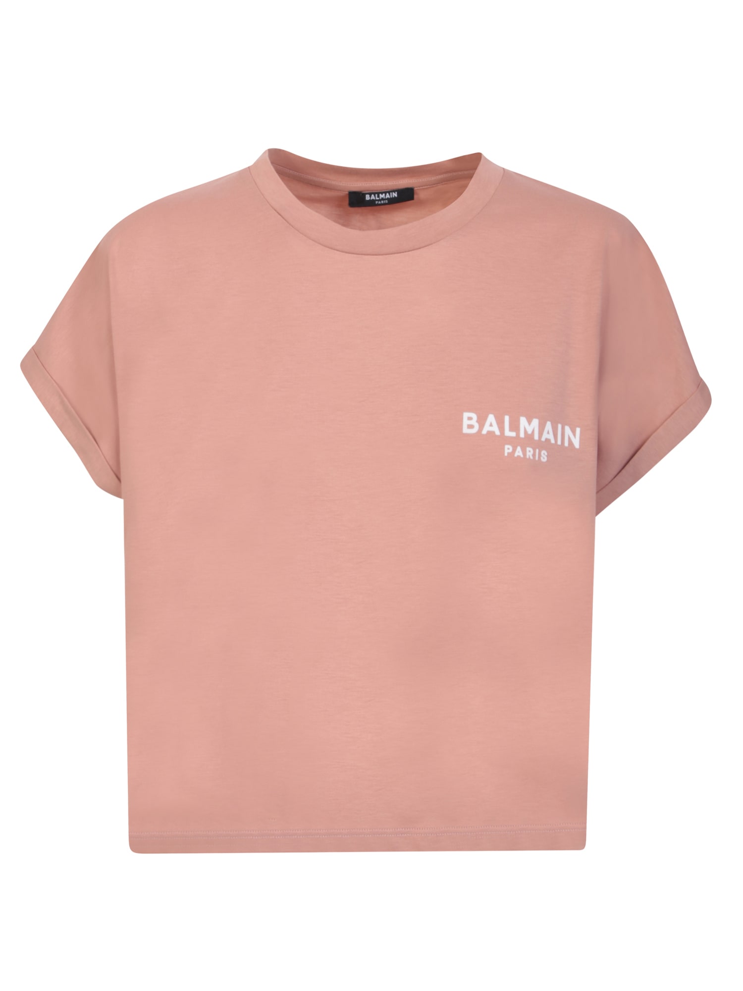 BALMAIN CONTRASTING LOGO CROPPED T-SHIRT