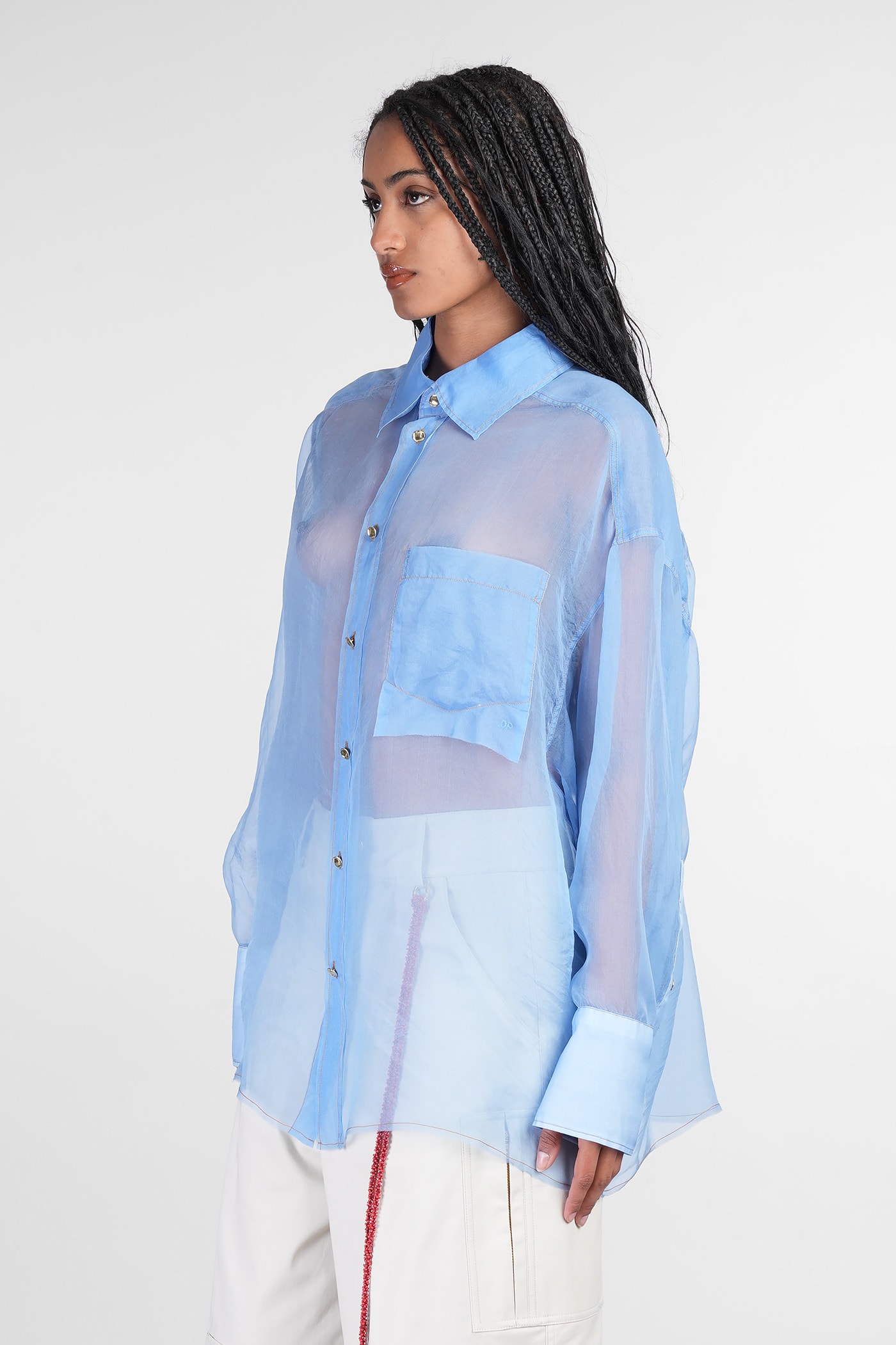 Shop Darkpark Nathalie Shirt In Cyan Silk