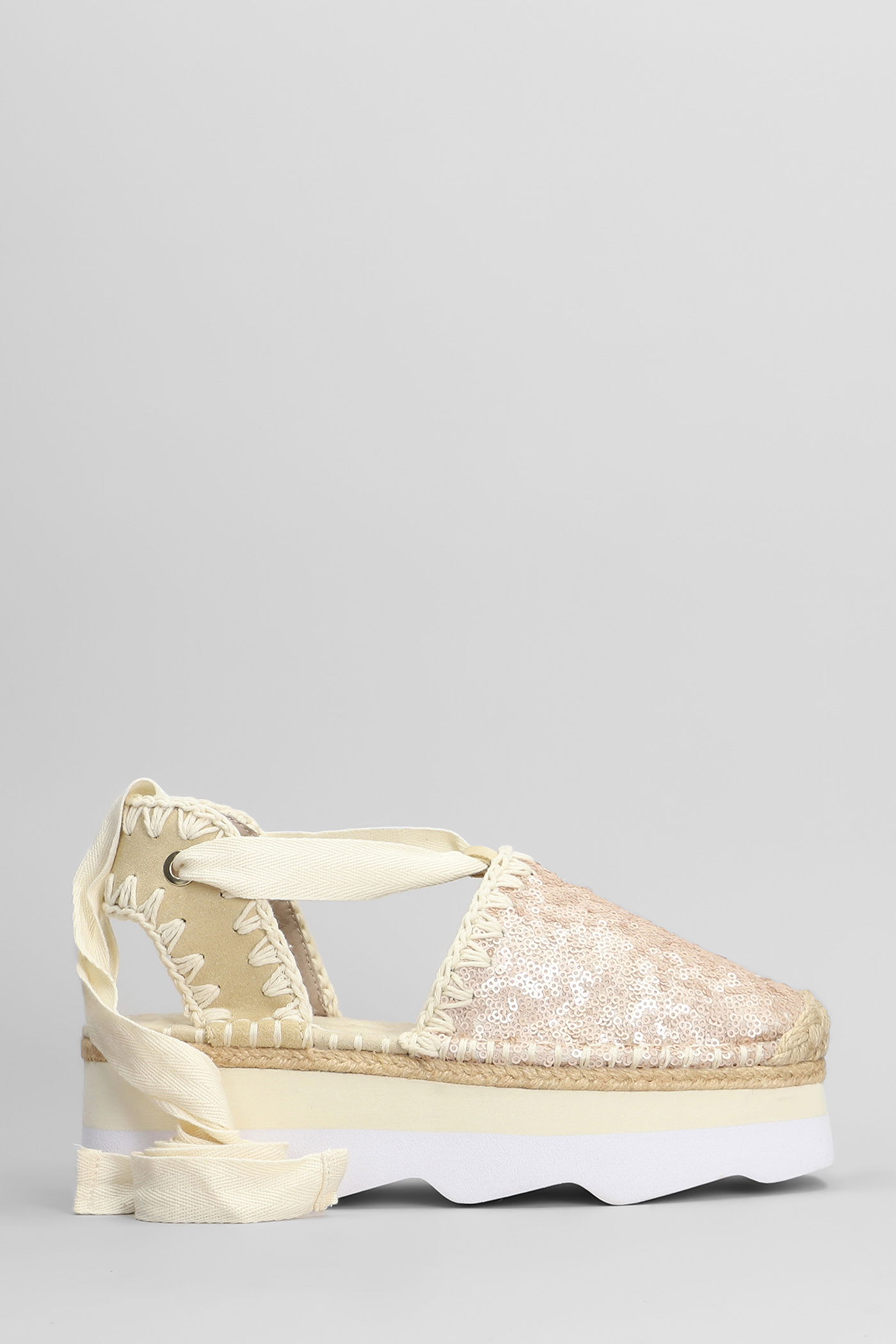 Mou Espa Sandal Espadrilles In Rose-pink Leather In Gold