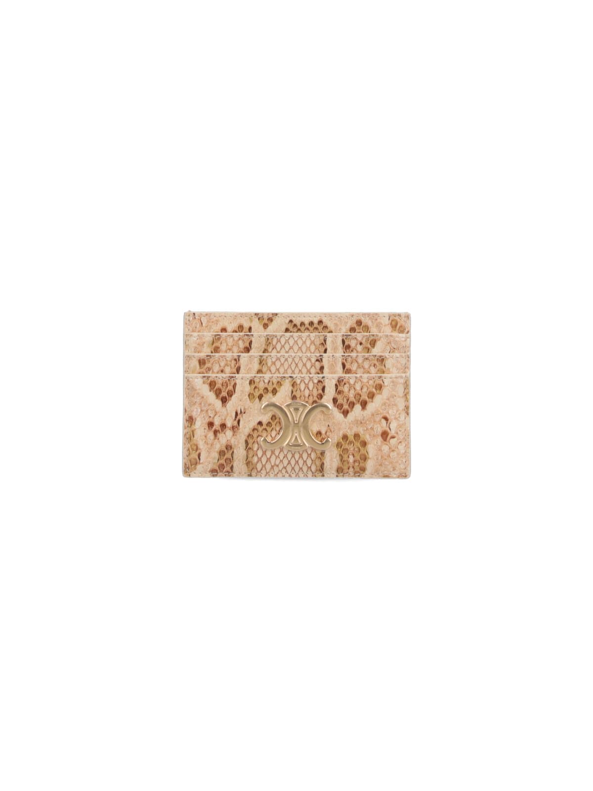 Celine Triomphe Python Leather Card Holder In Sand