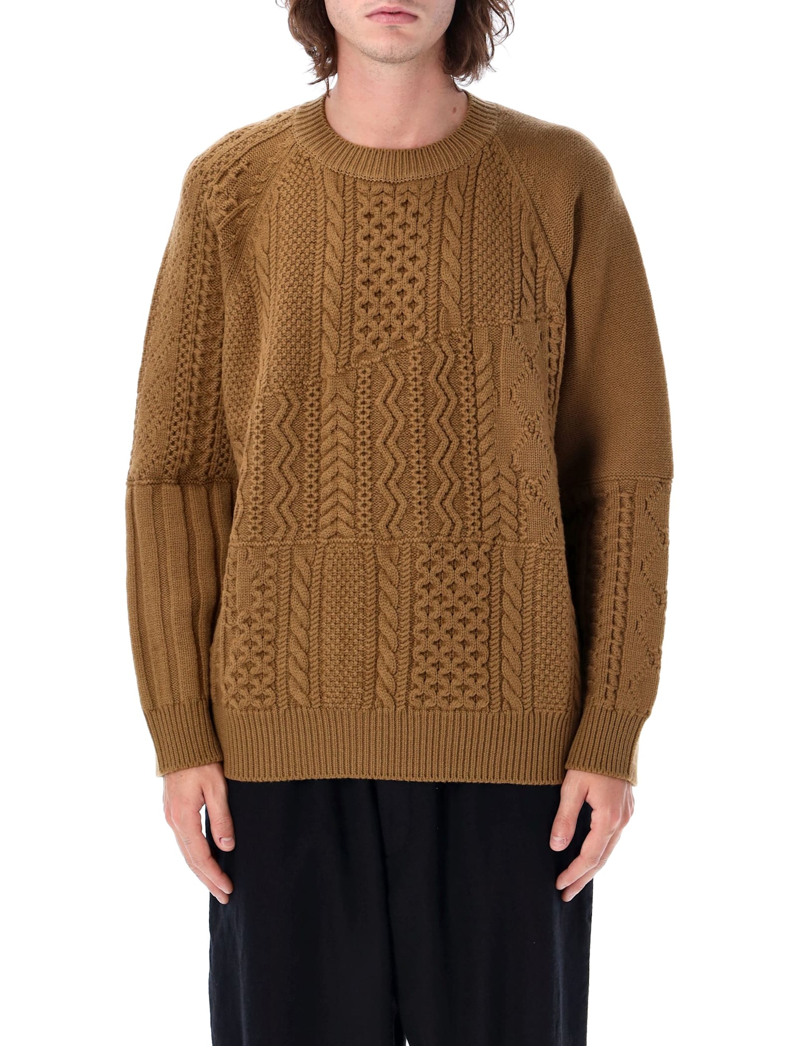 Shop Comme Des Garçons Homme Deux Cable Knit Sweater In Camel