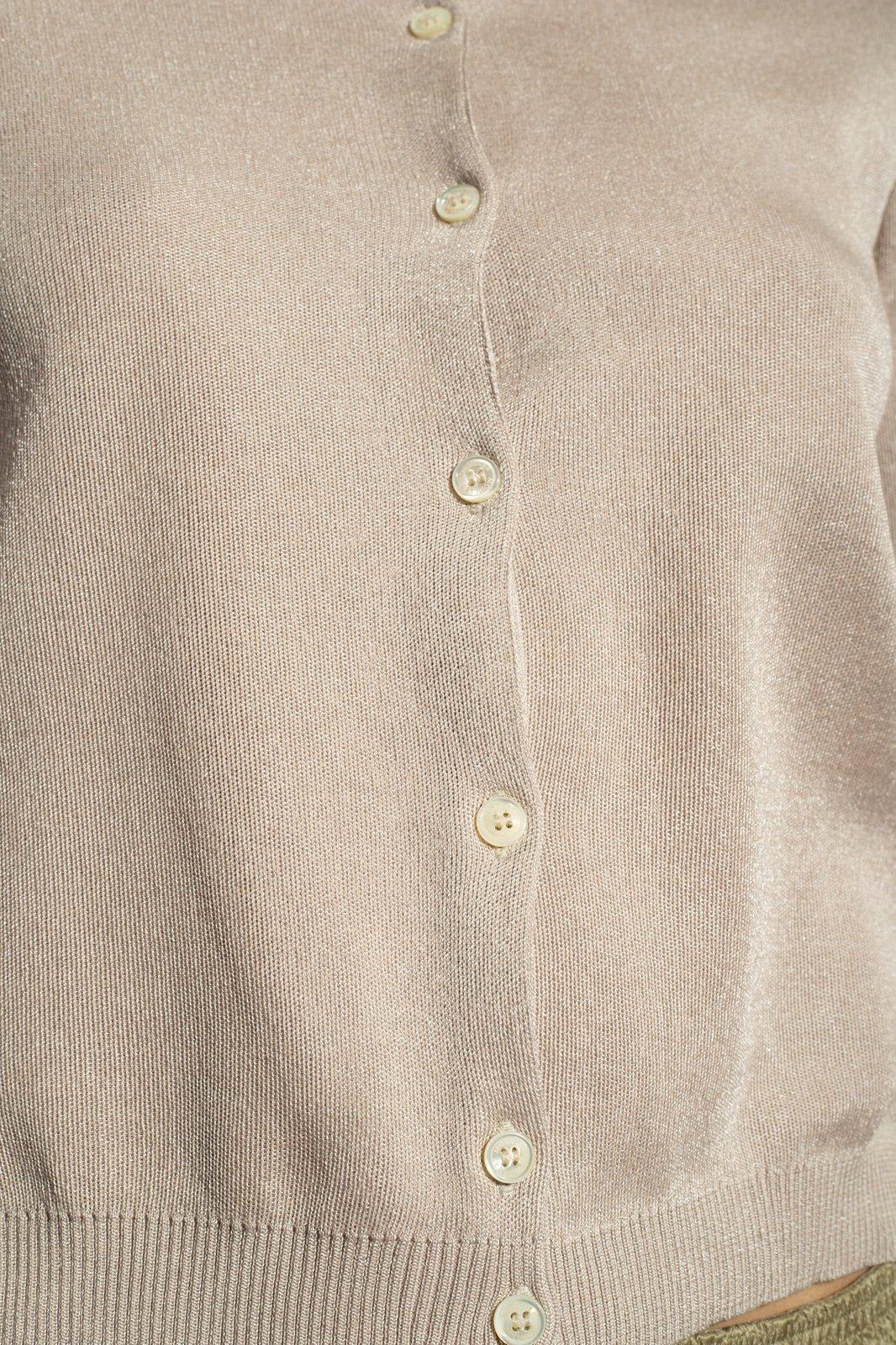 Shop Moncler Glossy Button Up Cardigan In Beige