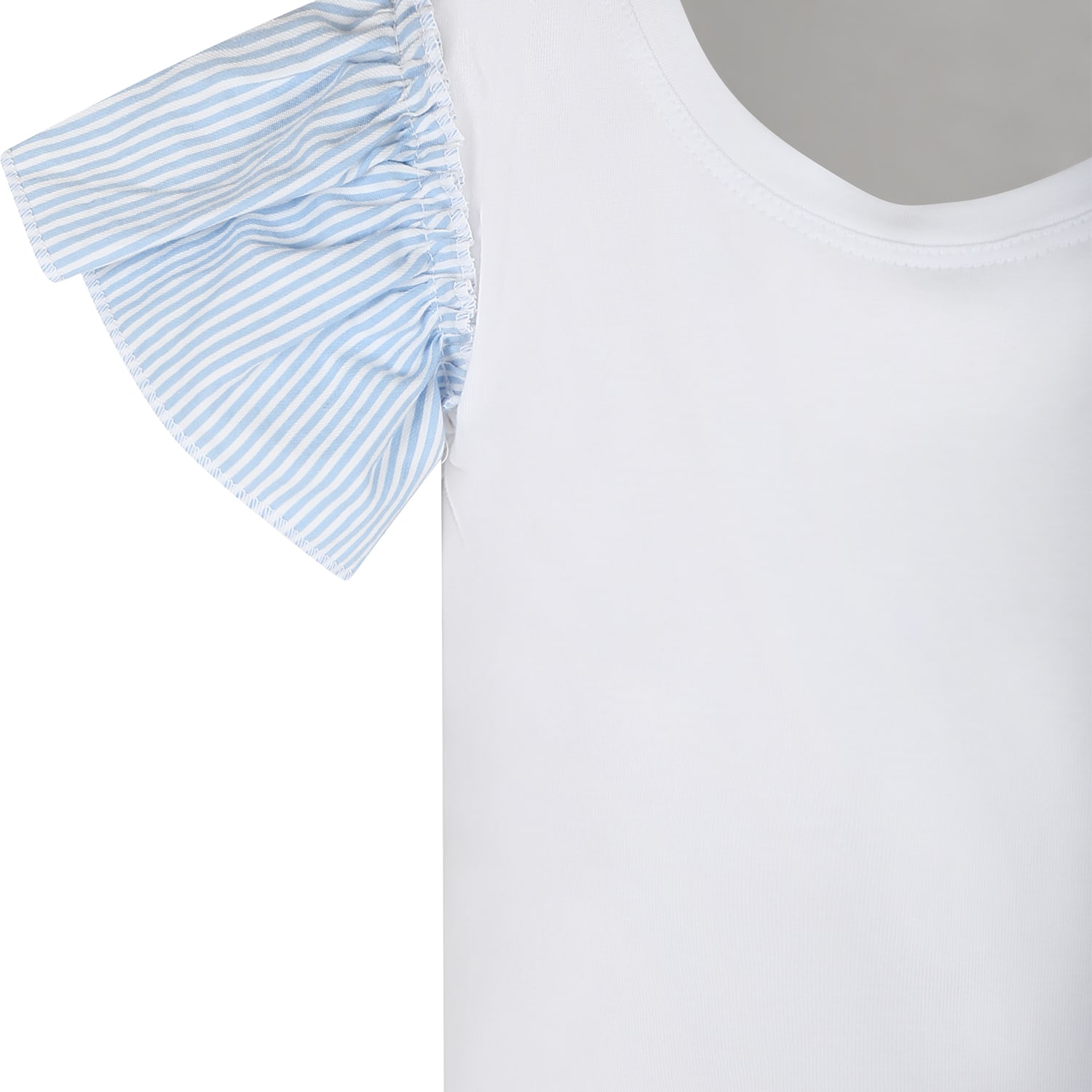 Shop Monnalisa White T-shirt For Girl With Light Blue Hearts