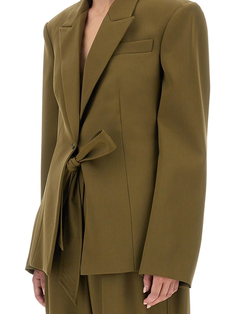 Attico Tailored Gabardine Jacket With Unique Tie Detail In Green