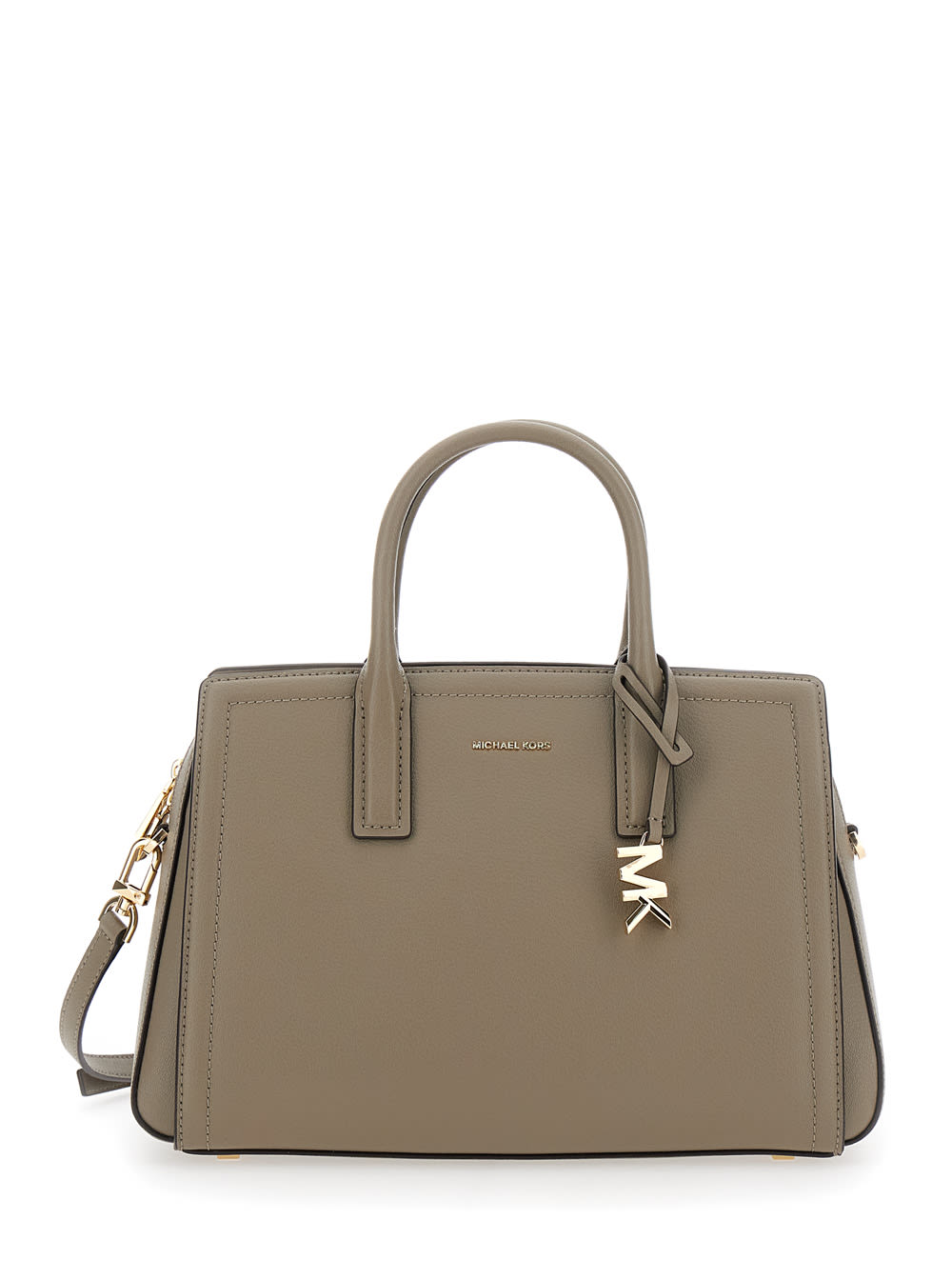 Michael Michael Kors Grey Handbag With Metallic Lettering Logo And Pendant On The Front In Leather Woman