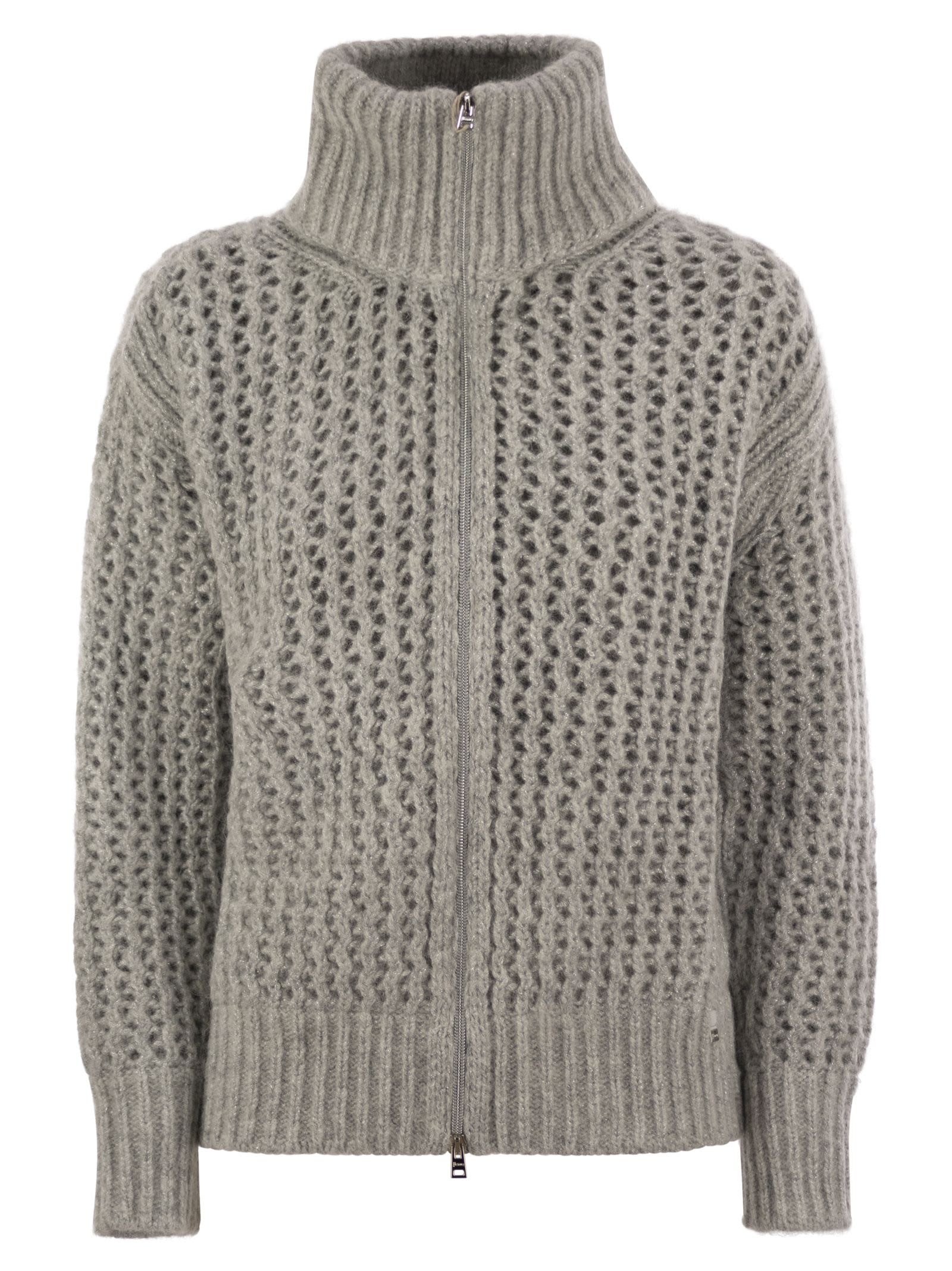 Shop Herno Cardigan In Alpaca And Wool Yarn In Grey