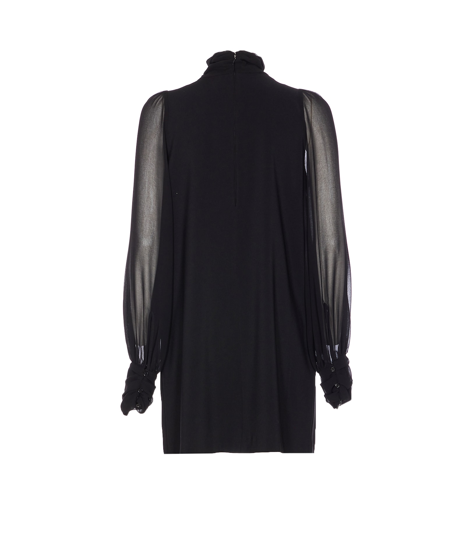 Pinko Dress With Georgette Sleeves And High Neck In Black