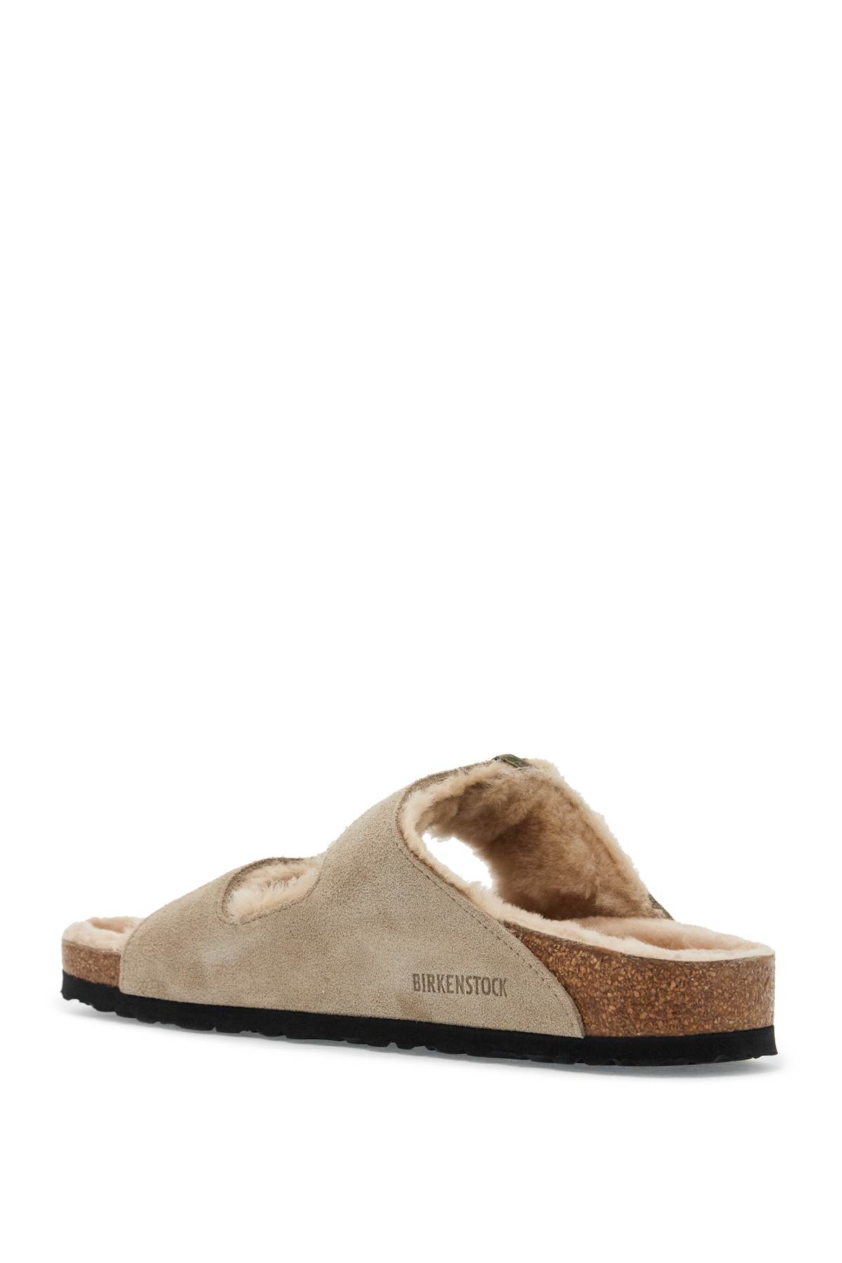 Birkenstock Narrow Fit Arizona Shearling Slides In Beige