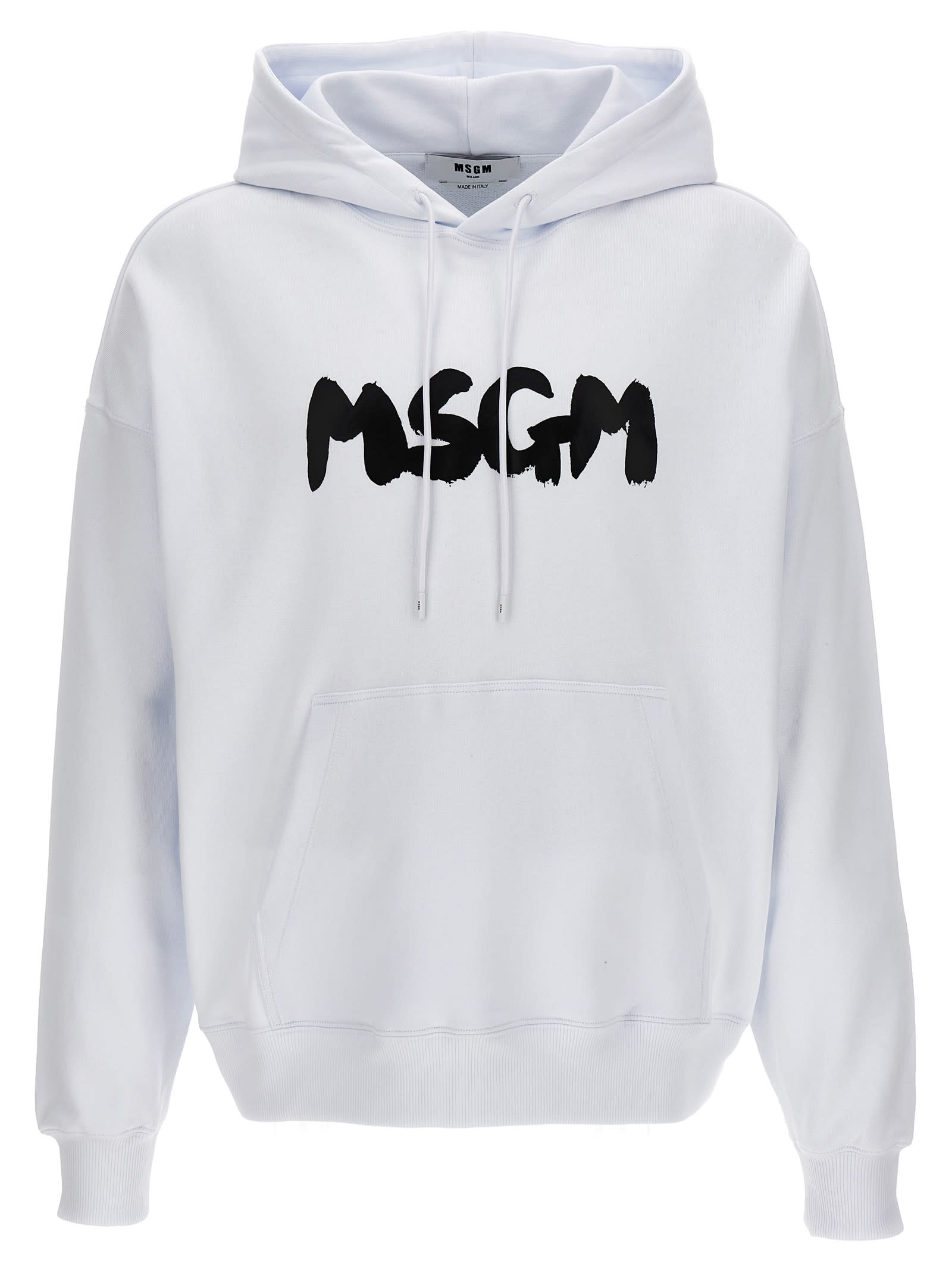 Shop Msgm Logo Print Hoodie In White/black