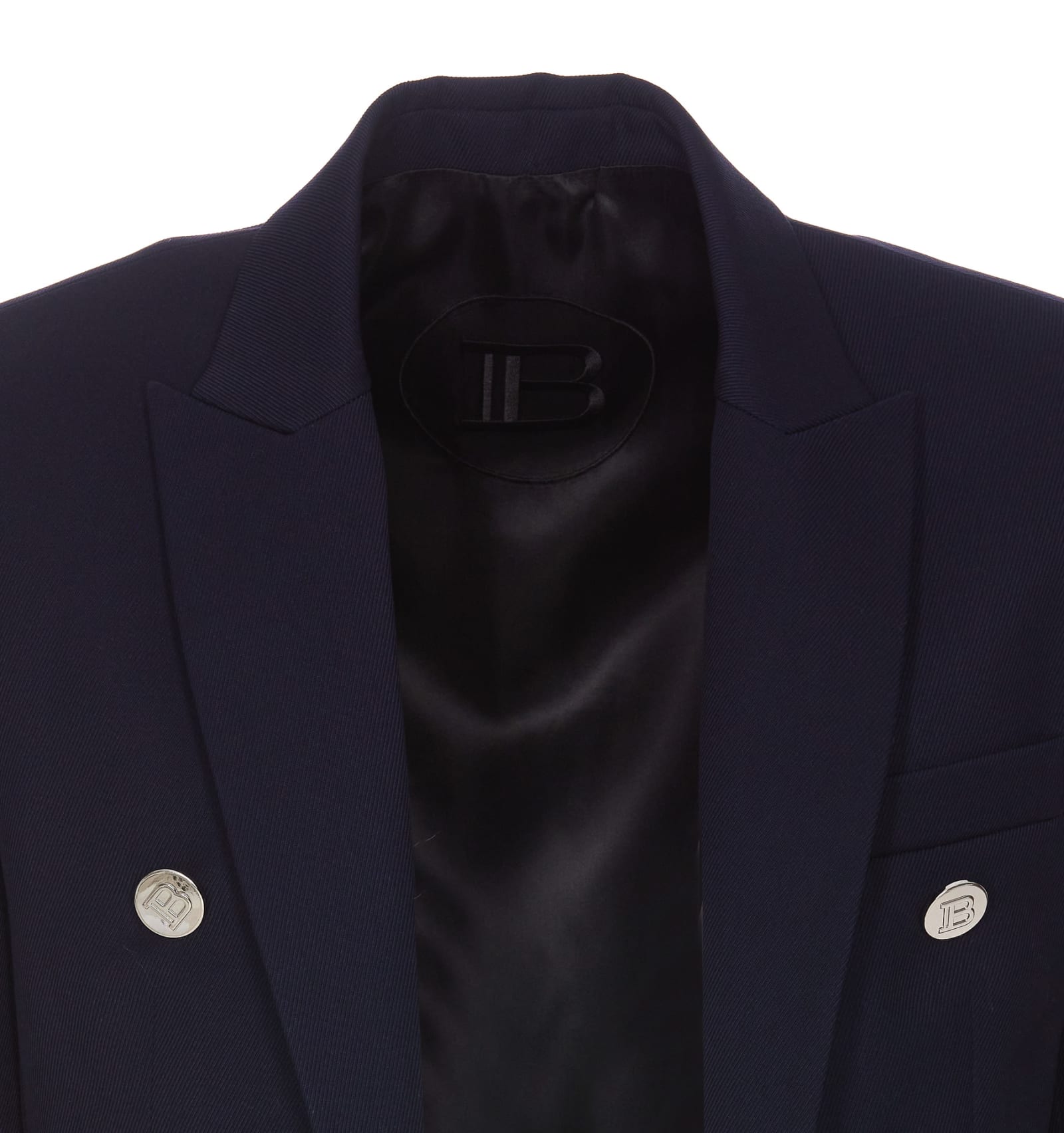 Shop Balmain Double Breasted Jacket In Blue