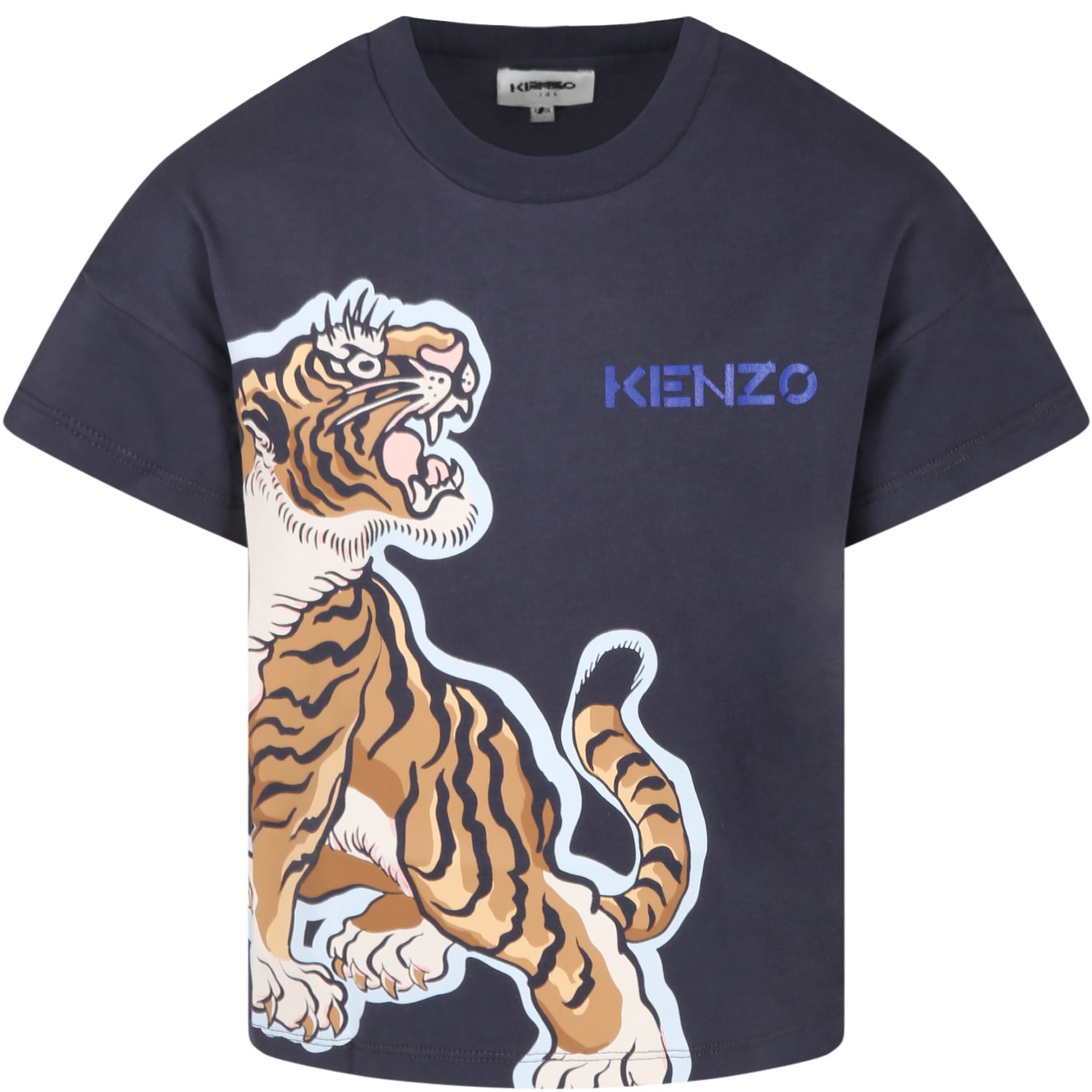 Kenzo Kids Grey T-shirt For Boy With Tigers